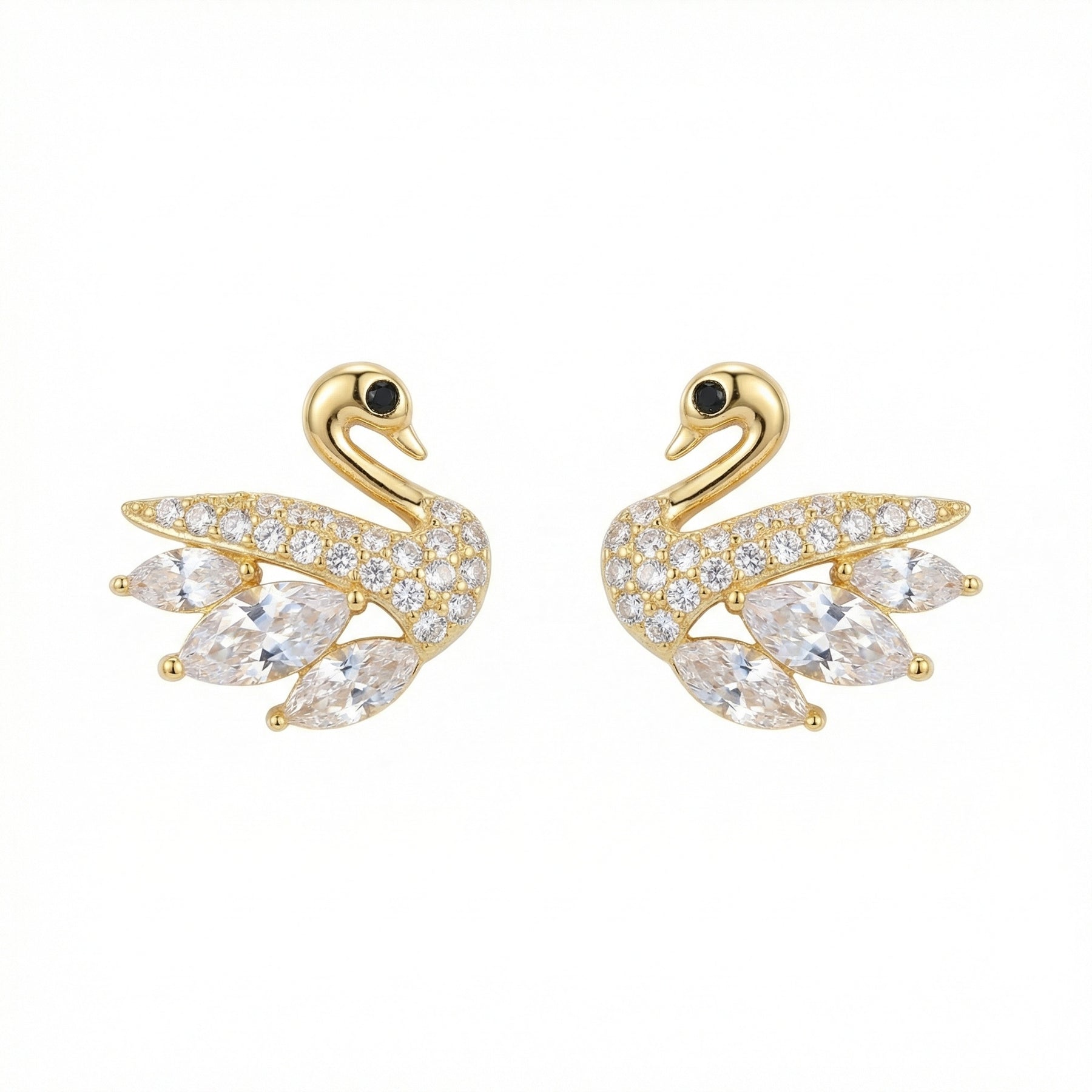 Swan-Shaped Stud Earrings – sterling silver earrings, front view