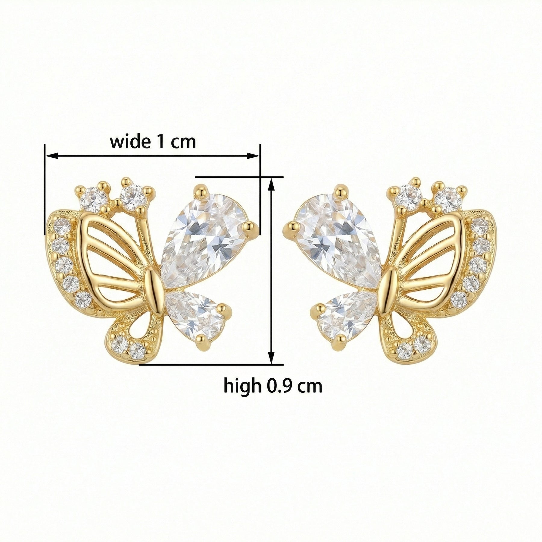 Butterfly Studs, Pear and Round Cuts – sterling silver earrings, side detail