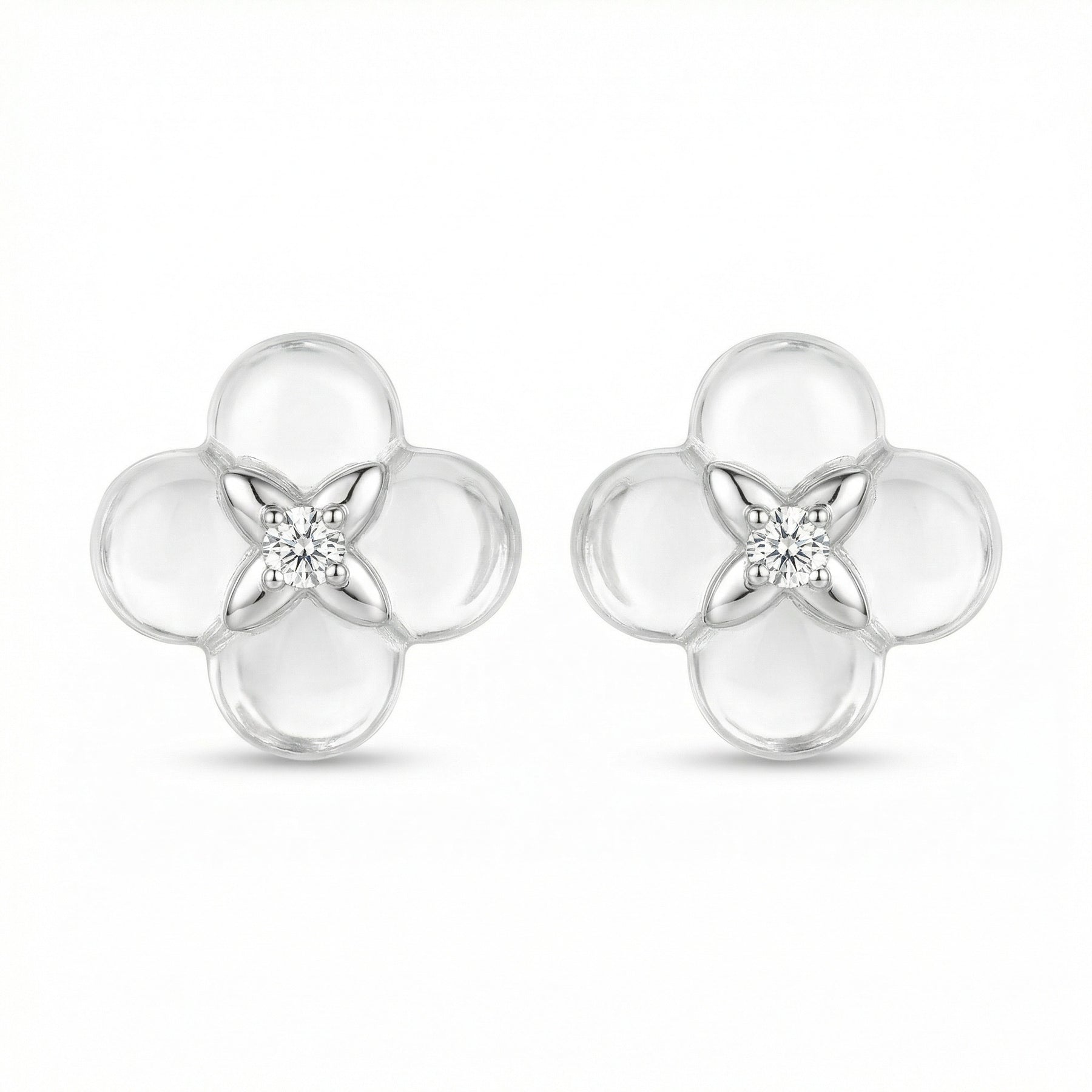 White Floral Quatrefoil Stud Earrings – sterling silver earrings