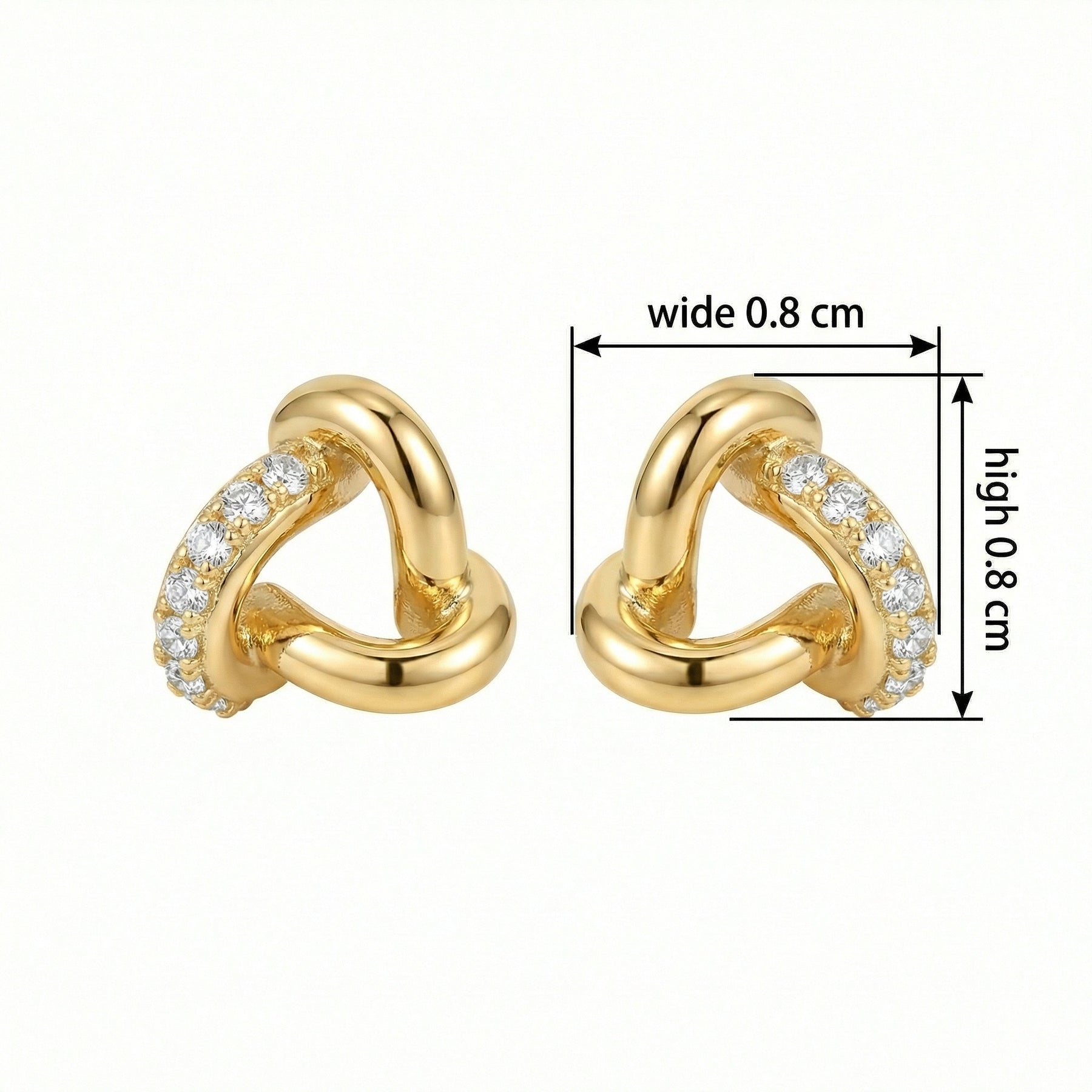 Interlocking Three-Loop Knot Studs – sterling silver earrings, side detail