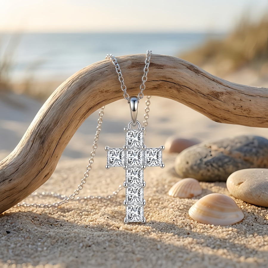 silver-tone Cross Pendant Necklace – sterling silver necklace, close-up
