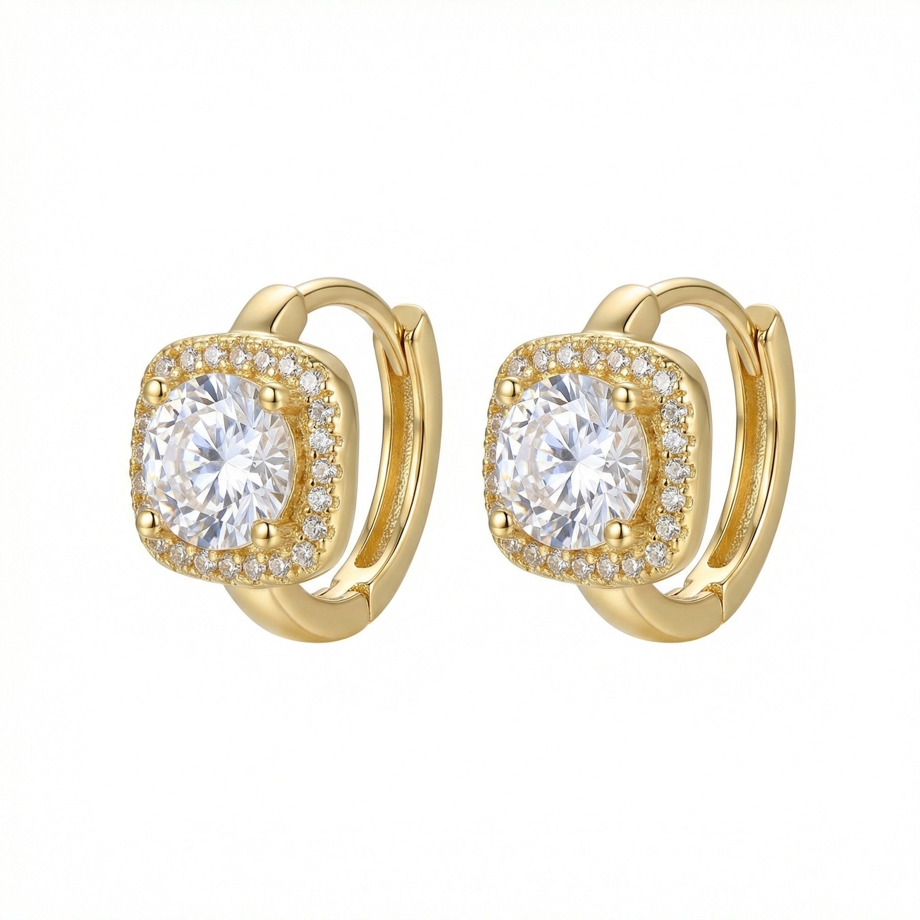 Square Halo Huggie Hoop Earrings – sterling silver earrings, side detail