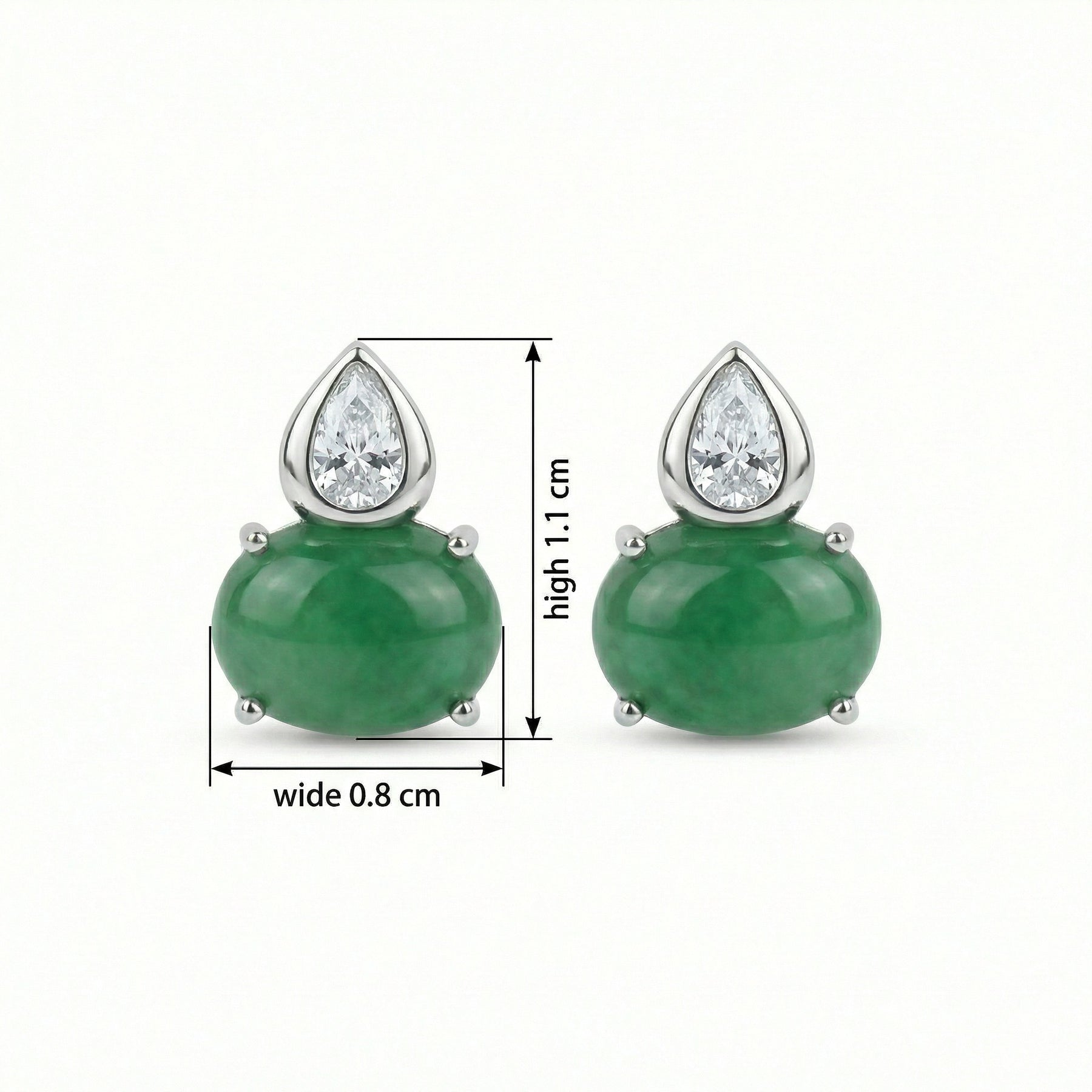 Jadeite Cabochon Pear-Cut Stud Earrings – jade earrings, close-up