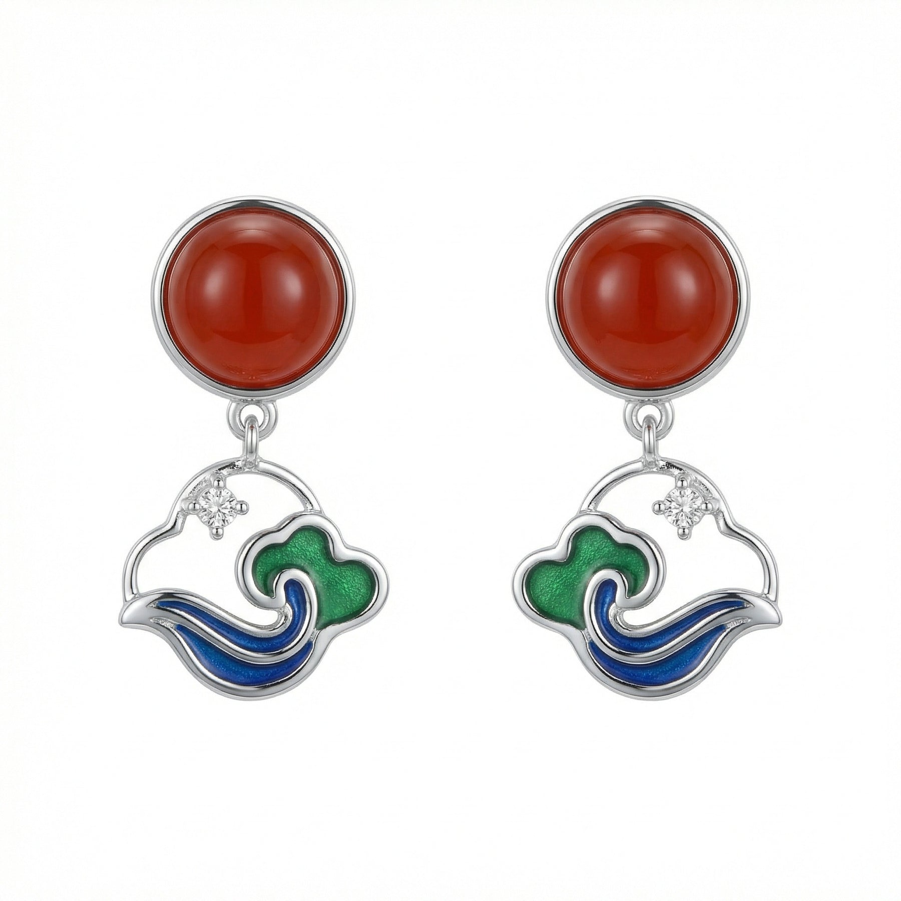 Chinese-Style Carnelian Cloud Earrings – carnelian earrings, side detail