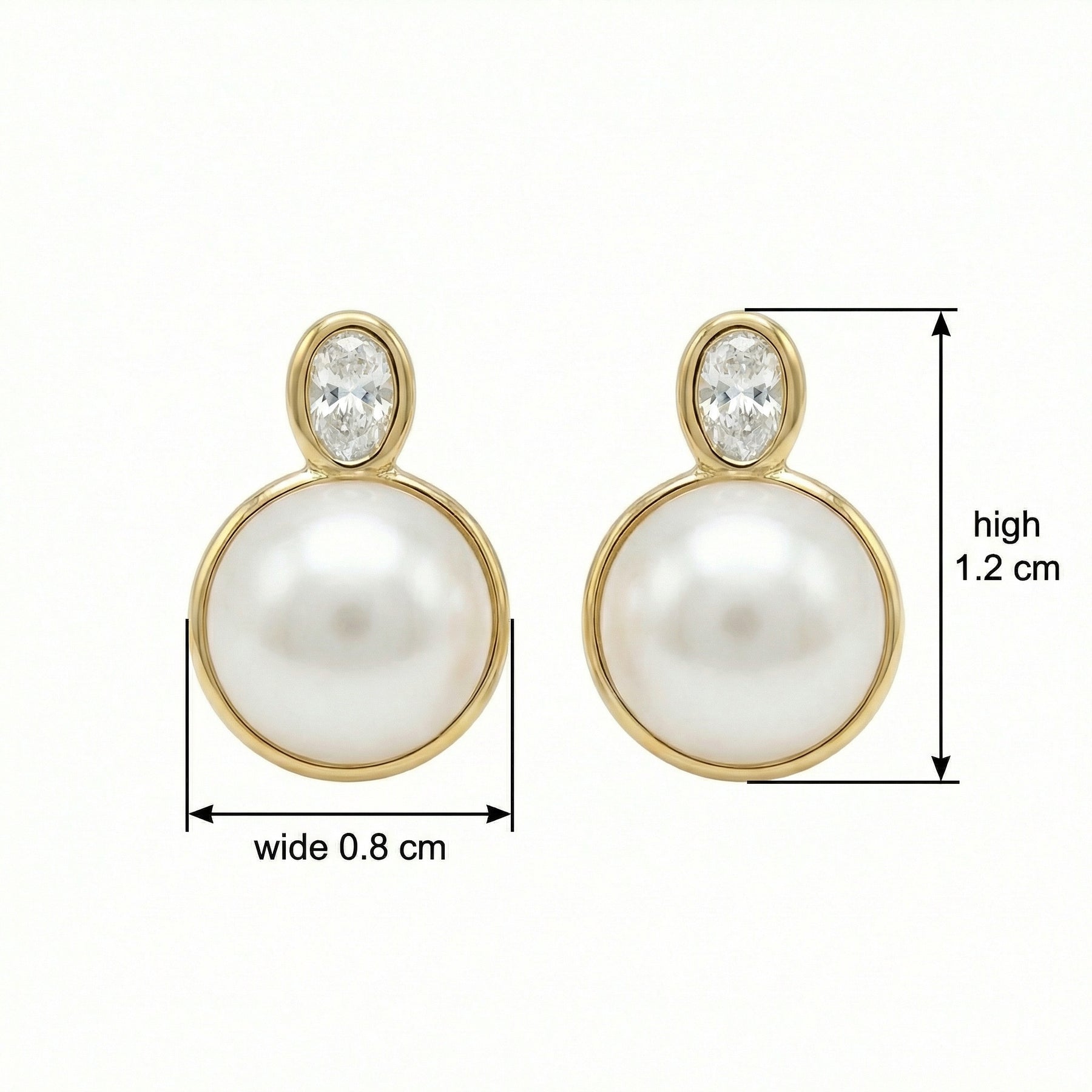 Pearl and Oval Bezel-Set Stud Earrings – pearl earrings, front view