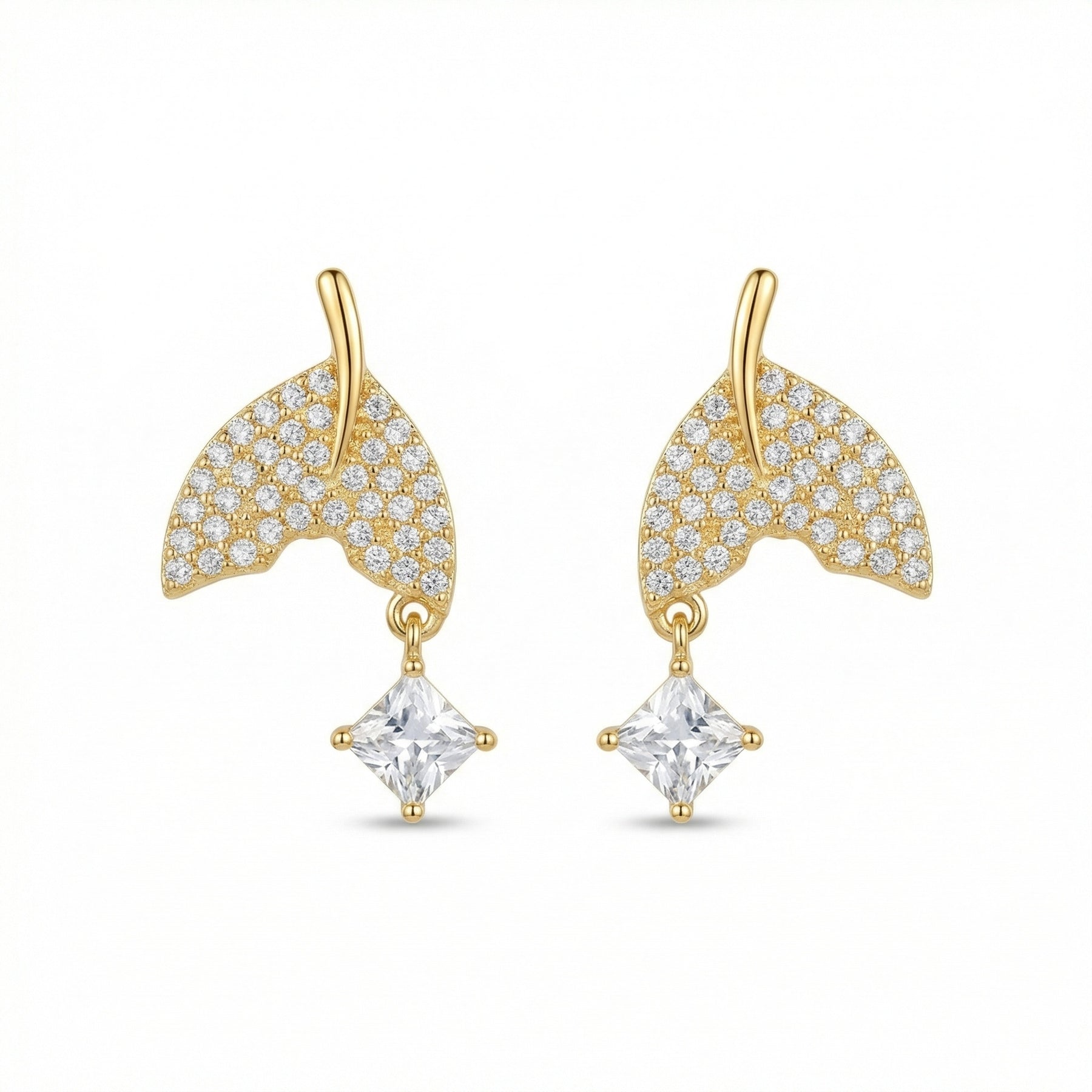 Pavé Whale Tail Dangle Earrings – sterling silver earrings, side detail