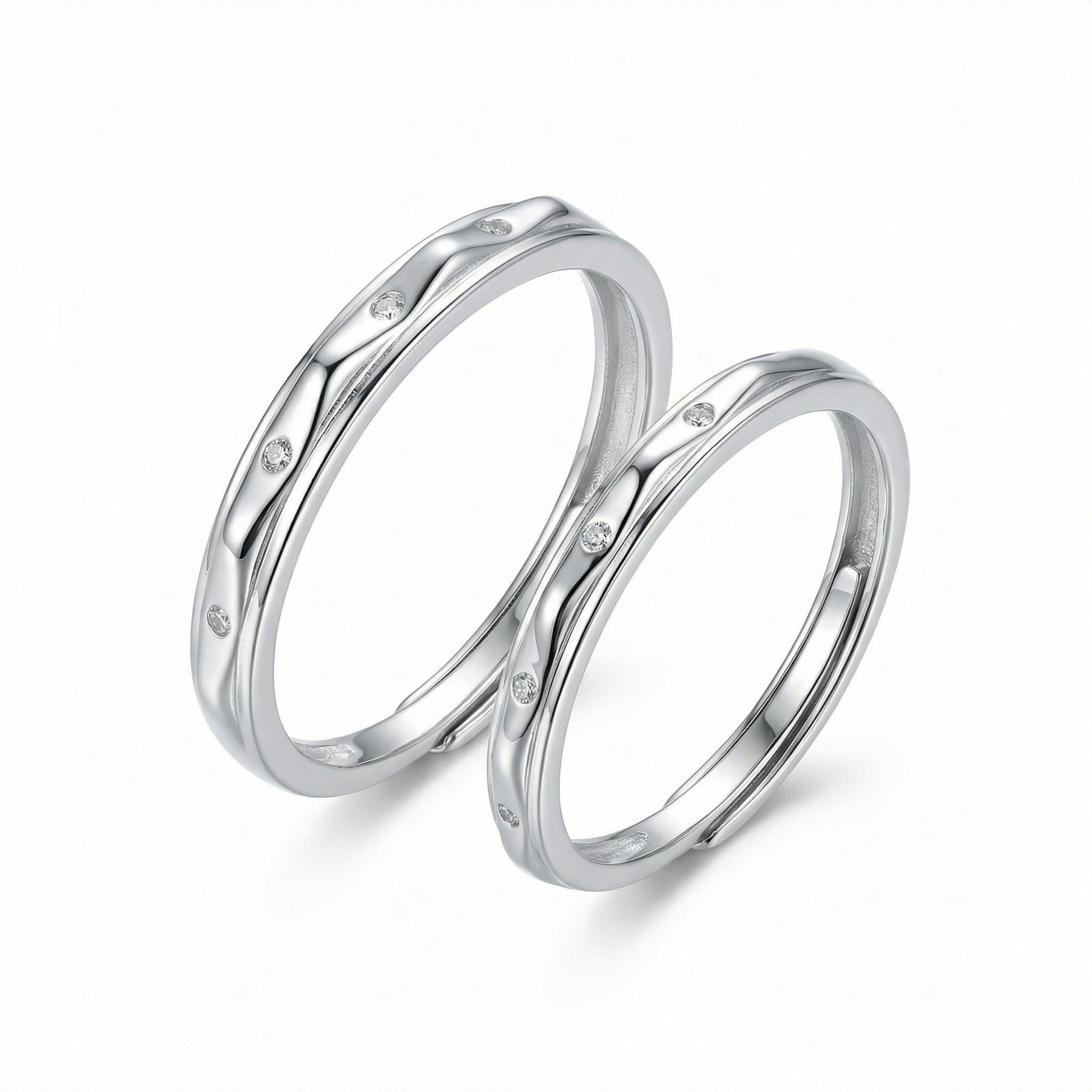 Wavy Bands with Sparkling Accents – sterling silver ring, front view