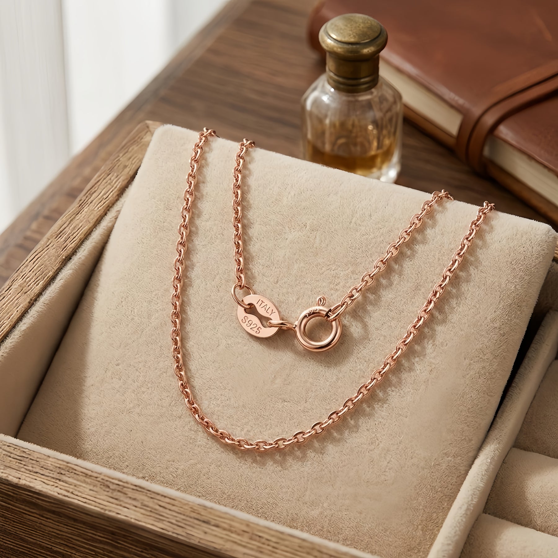 rose-gold-plated Italian Rope Chain Necklace – gold-plated necklace, front view