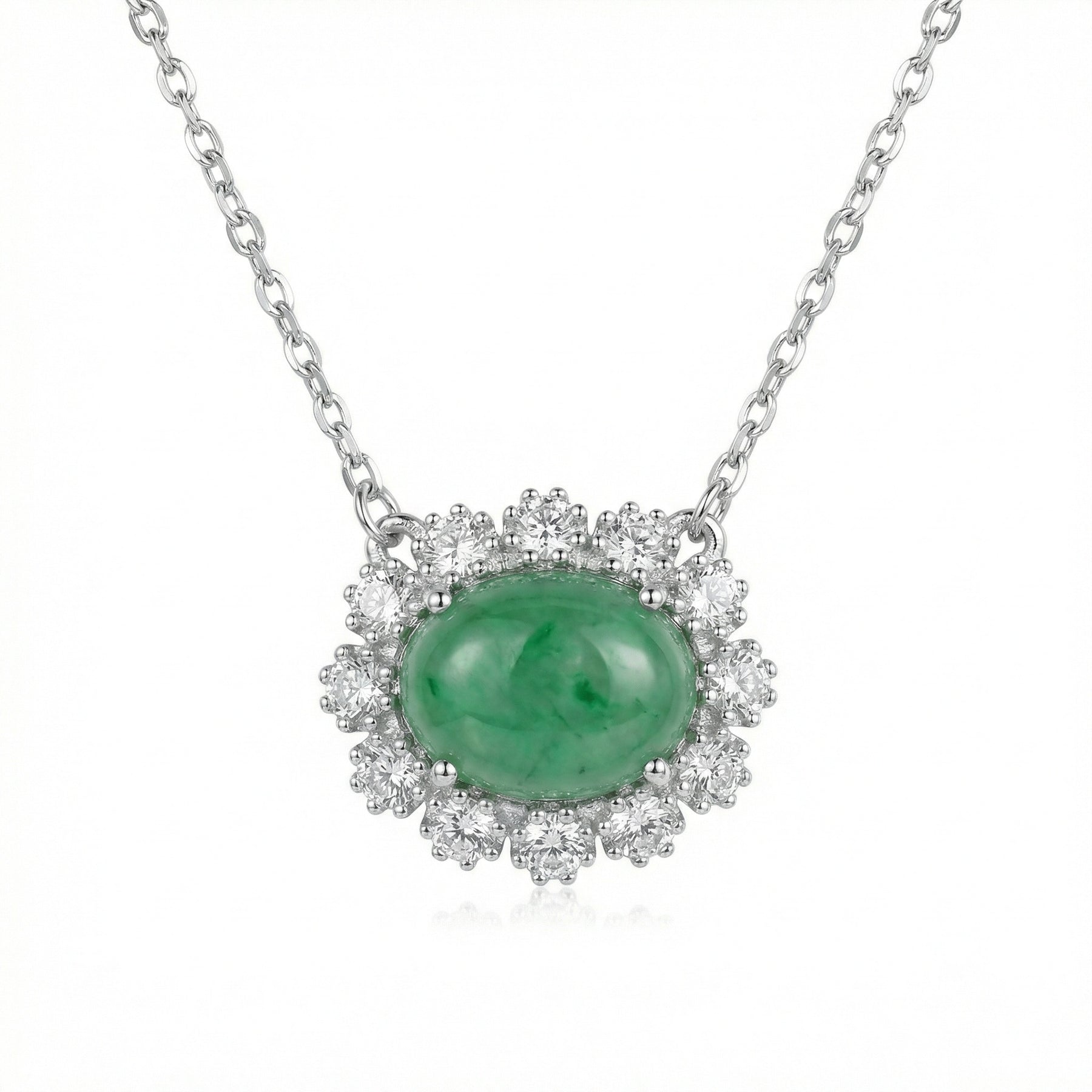 Jadeite Cabochon Halo Necklace – jade necklace