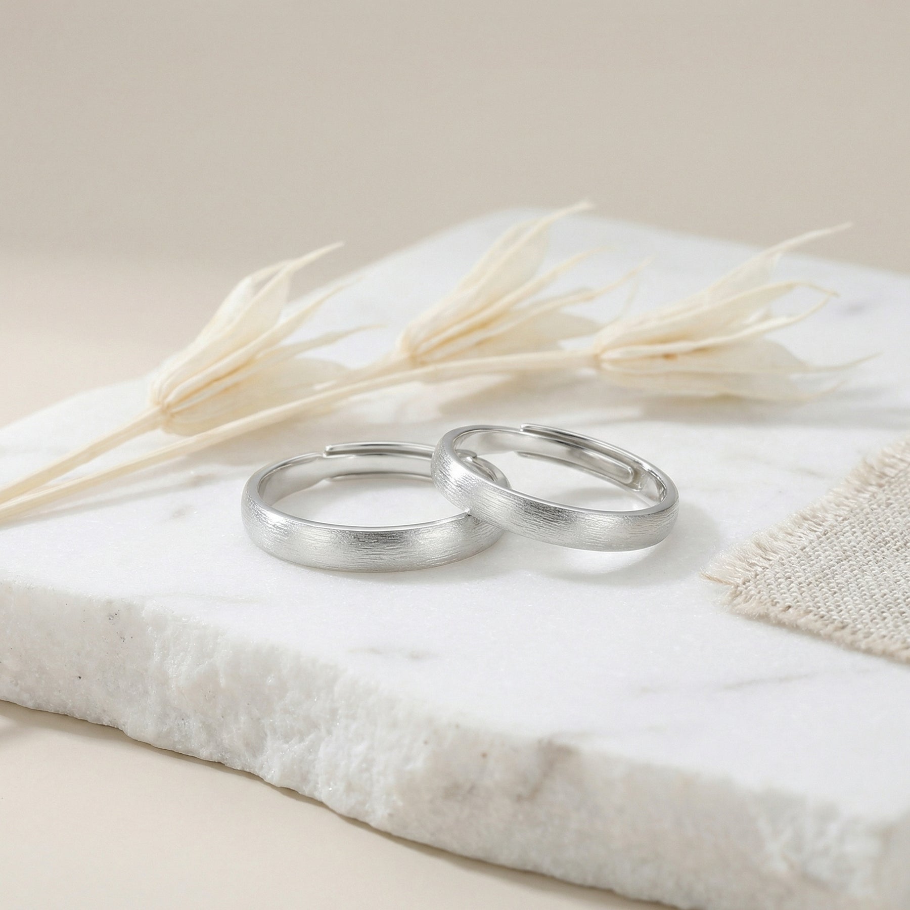 Brushed Silver Matching Couple Rings – sterling silver ring, close-up