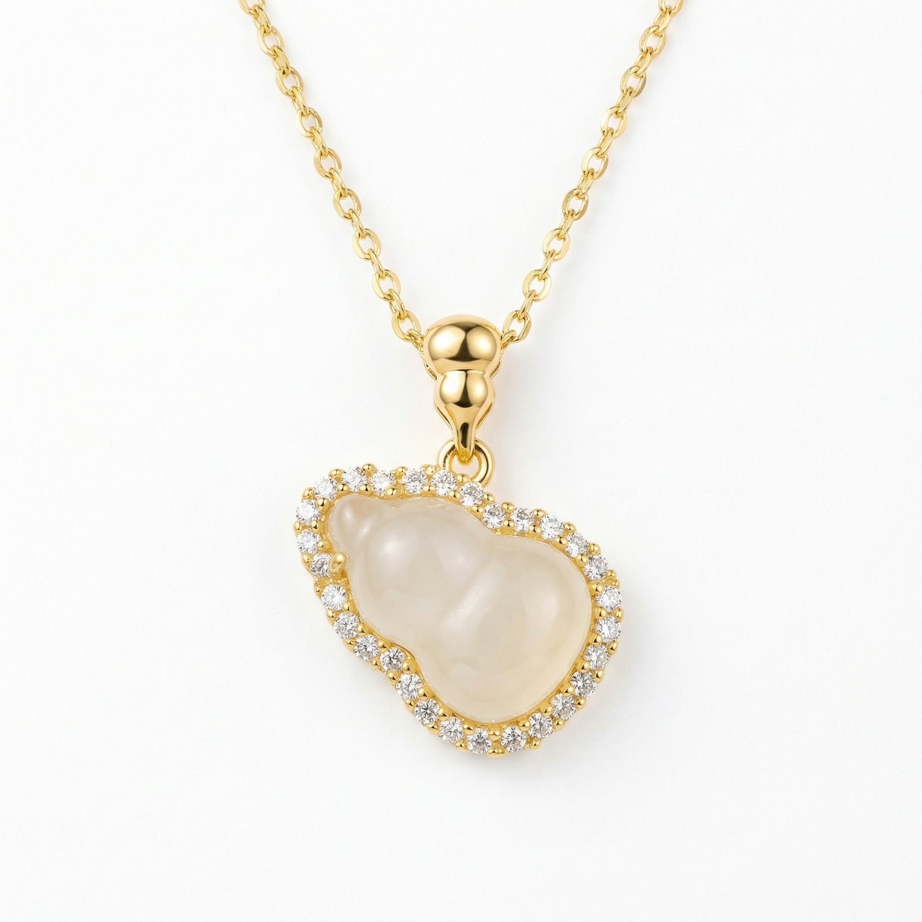 Hulu Gourd Halo Pendant Necklace – sterling silver necklace, close-up