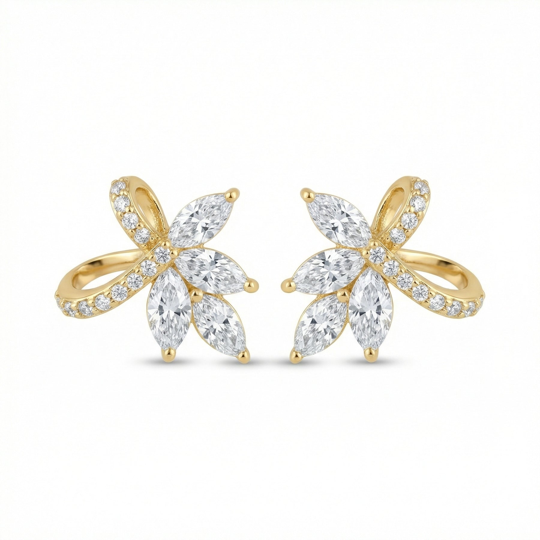 Floral Bow Marquise Stud Earrings – sterling silver earrings, front view