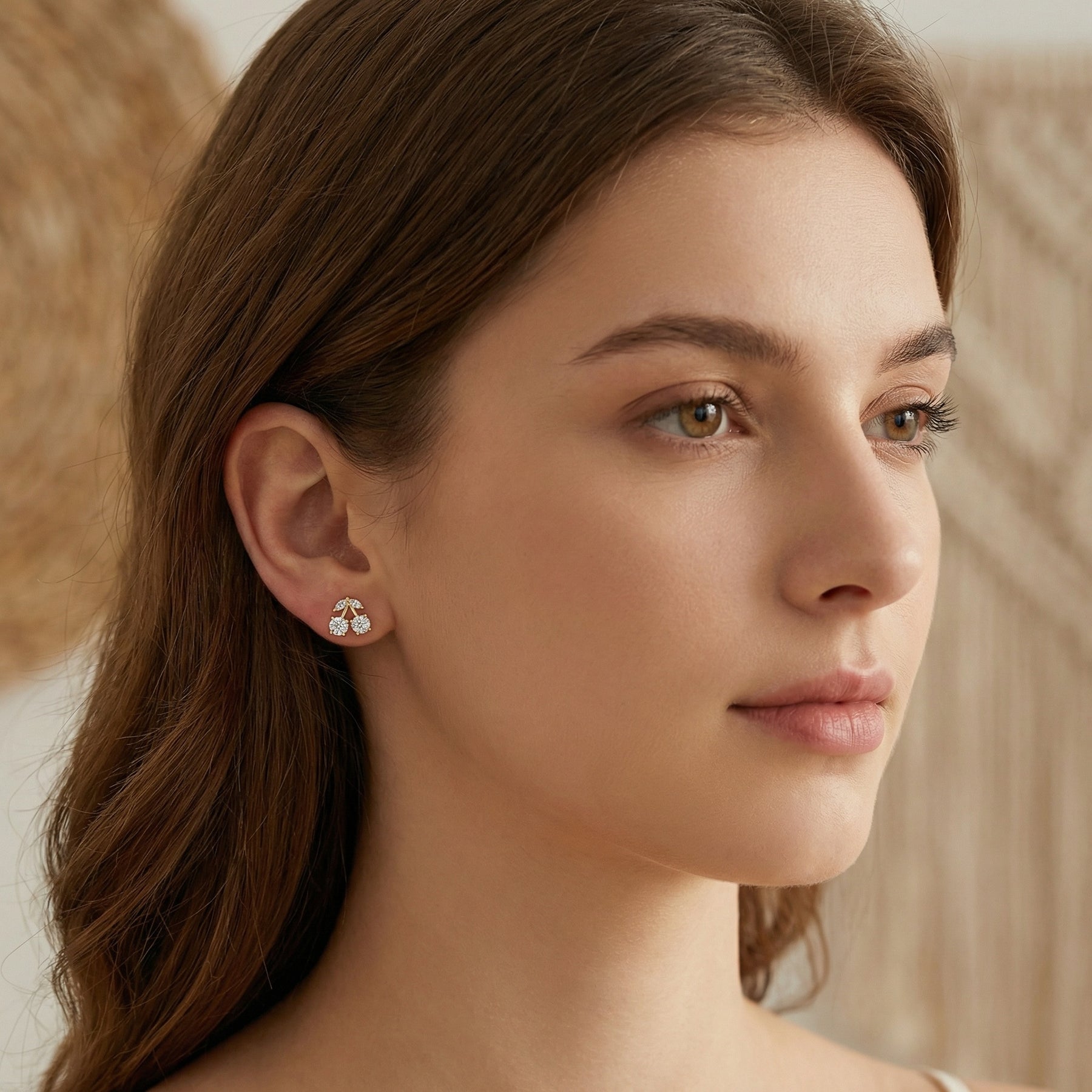 Cherry Stud Earrings with Leaf Accents – sterling silver earrings
