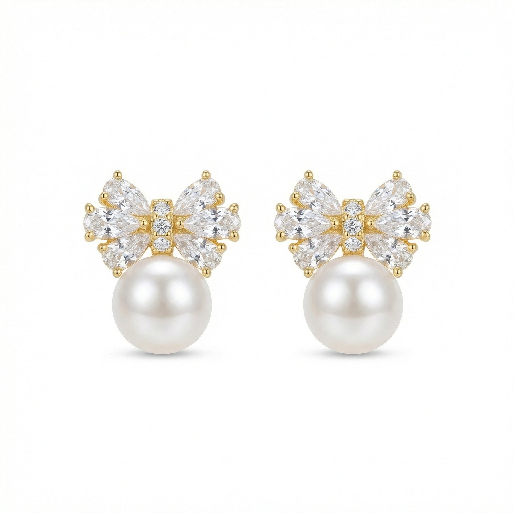 Bow-Shaped Pearl Stud Earrings – pearl earrings, side detail