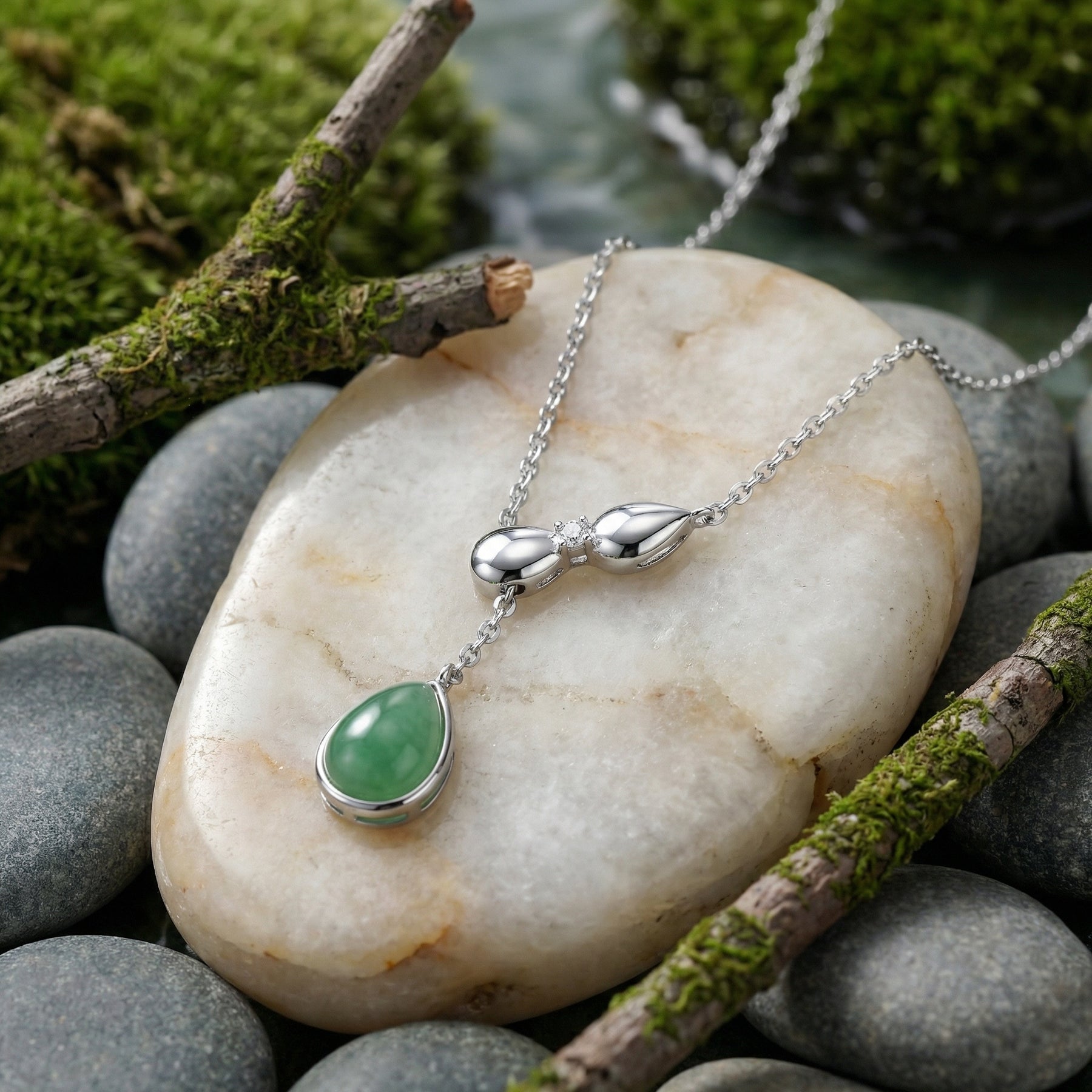 Teardrop Jadeite Pendant Necklace – jade necklace, front view