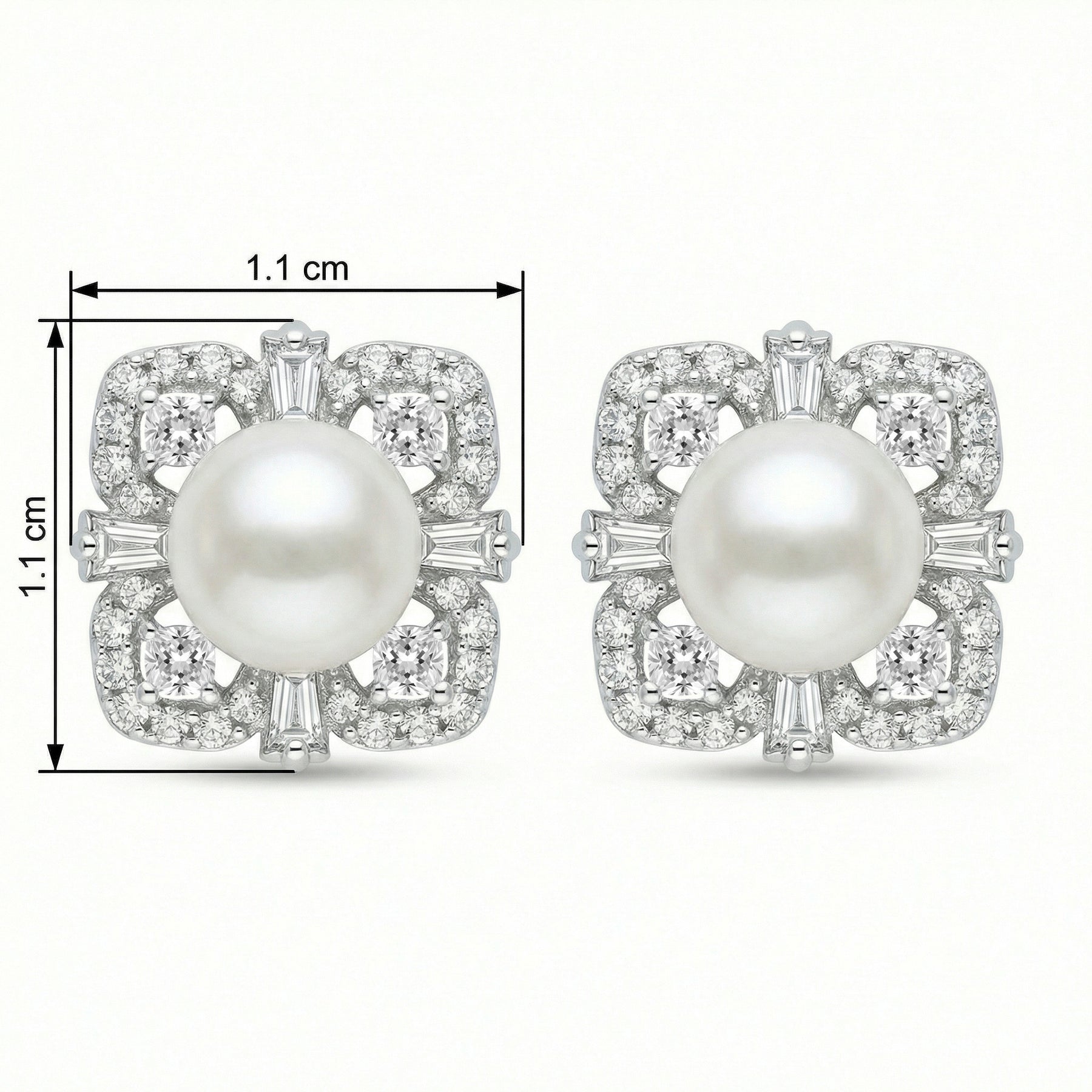 Pearl Square Halo Stud Earrings – pearl earrings, side detail