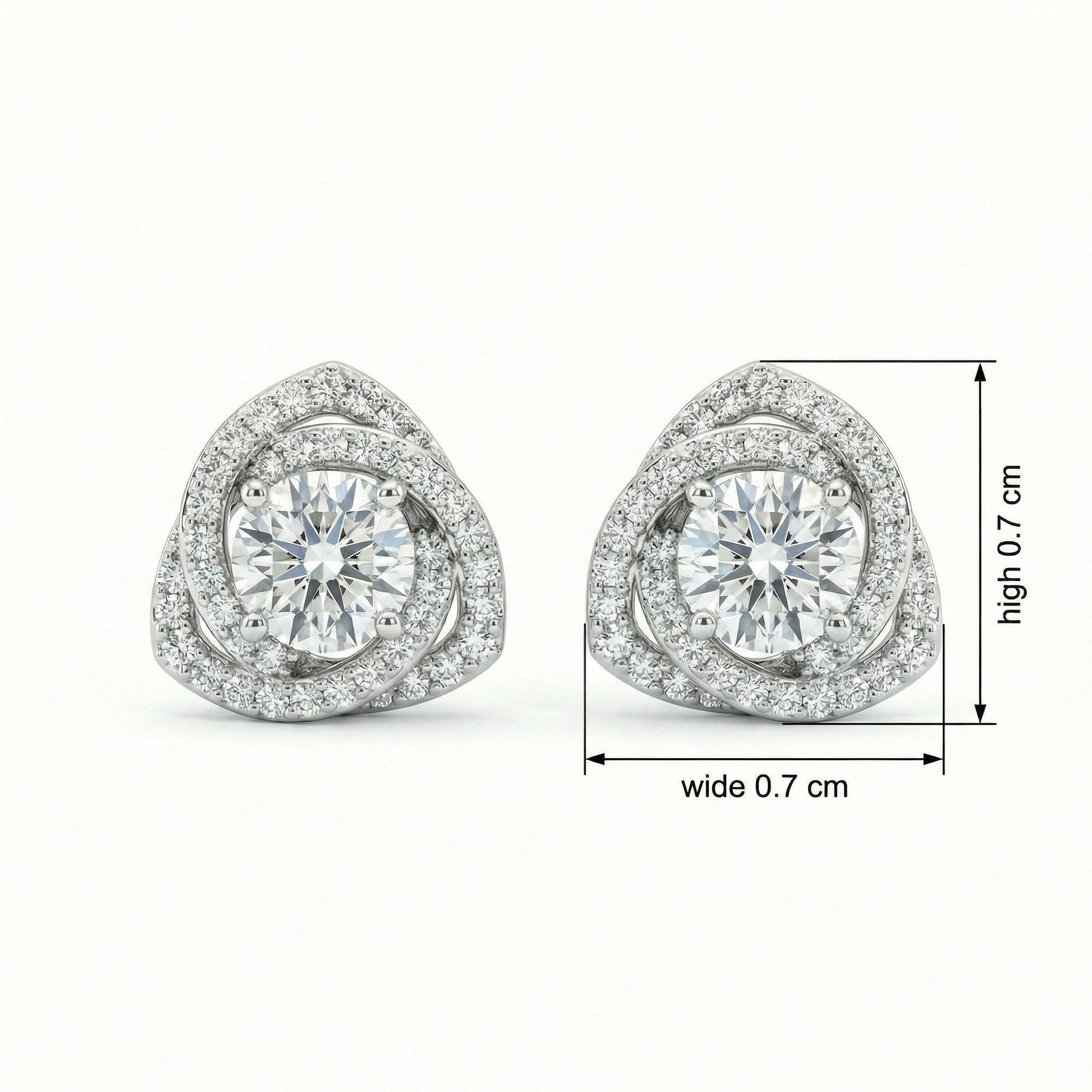 Brilliant-Cut Pavé Halo Stud Earrings – sterling silver earrings, close-up
