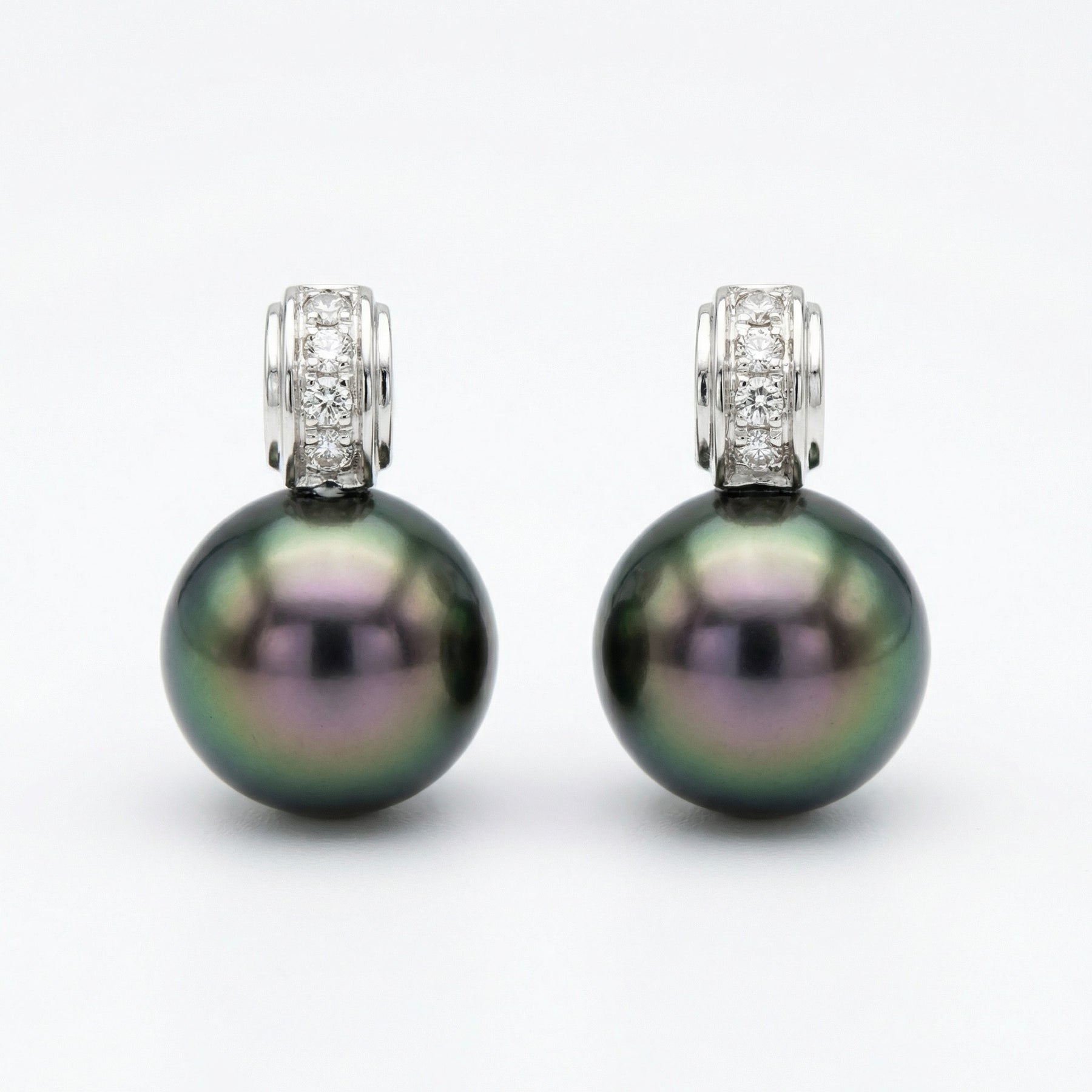 Tahitian Black Pearl Stud Earrings – pearl earrings, front view