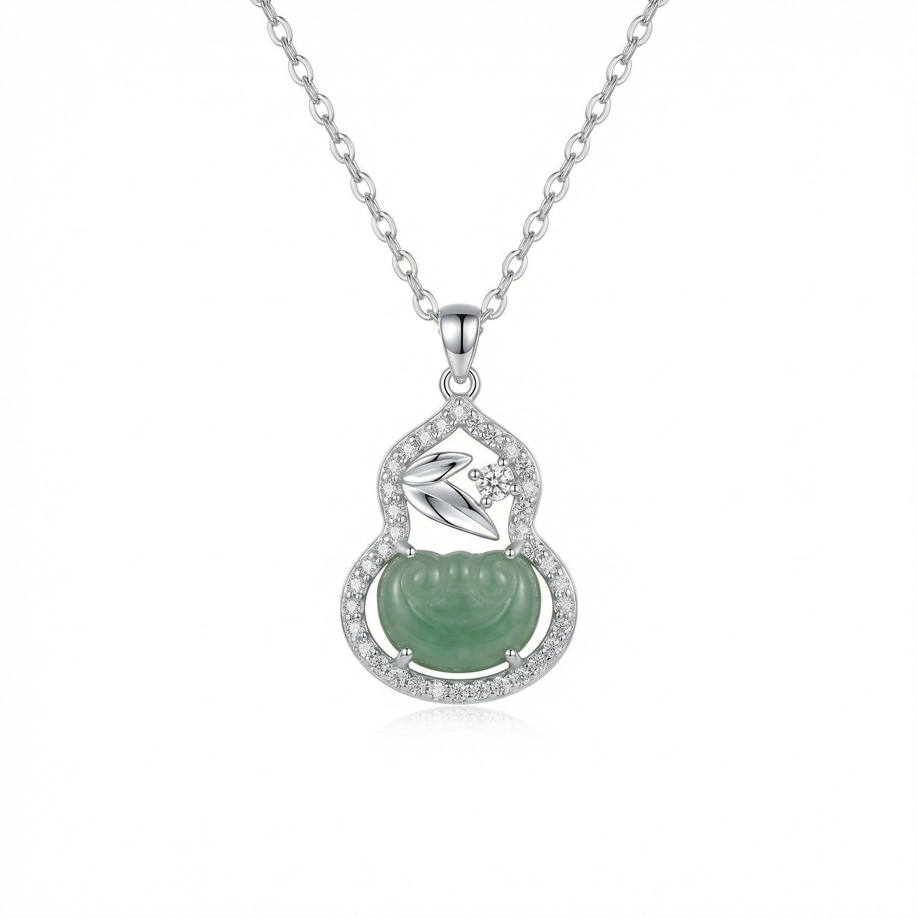Jade Gourd Leaf Pendant Necklace – jade necklace, side detail