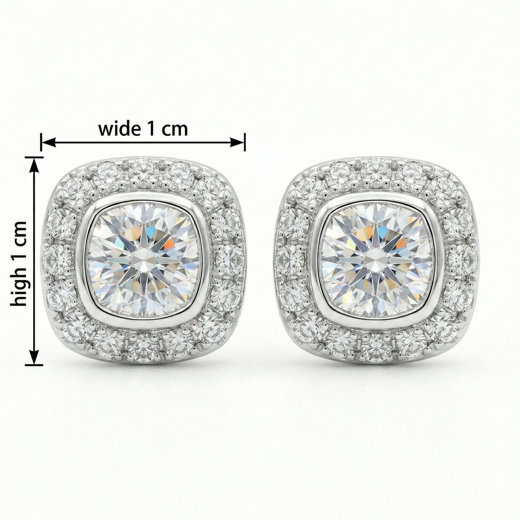 Cushion Halo Studs, White Finish – sterling silver earrings, side detail