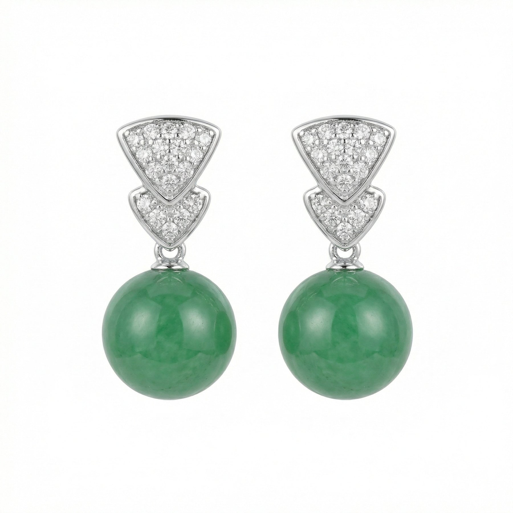 Jadeite Bead Triangular Drop Earrings – jade earrings, side detail
