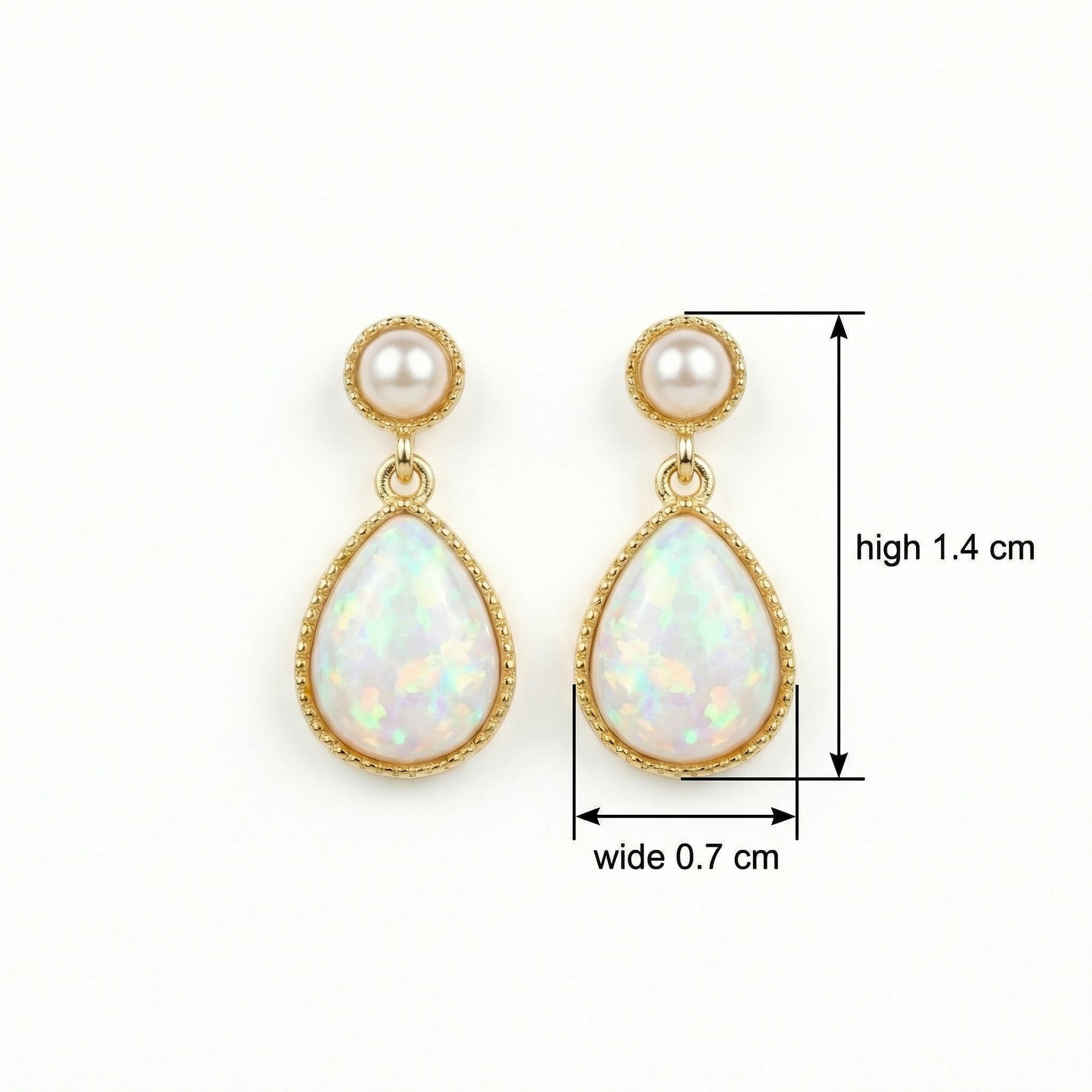 Pearl and Pear-Shaped Opal Drop Earrings – pearl earrings, side detail