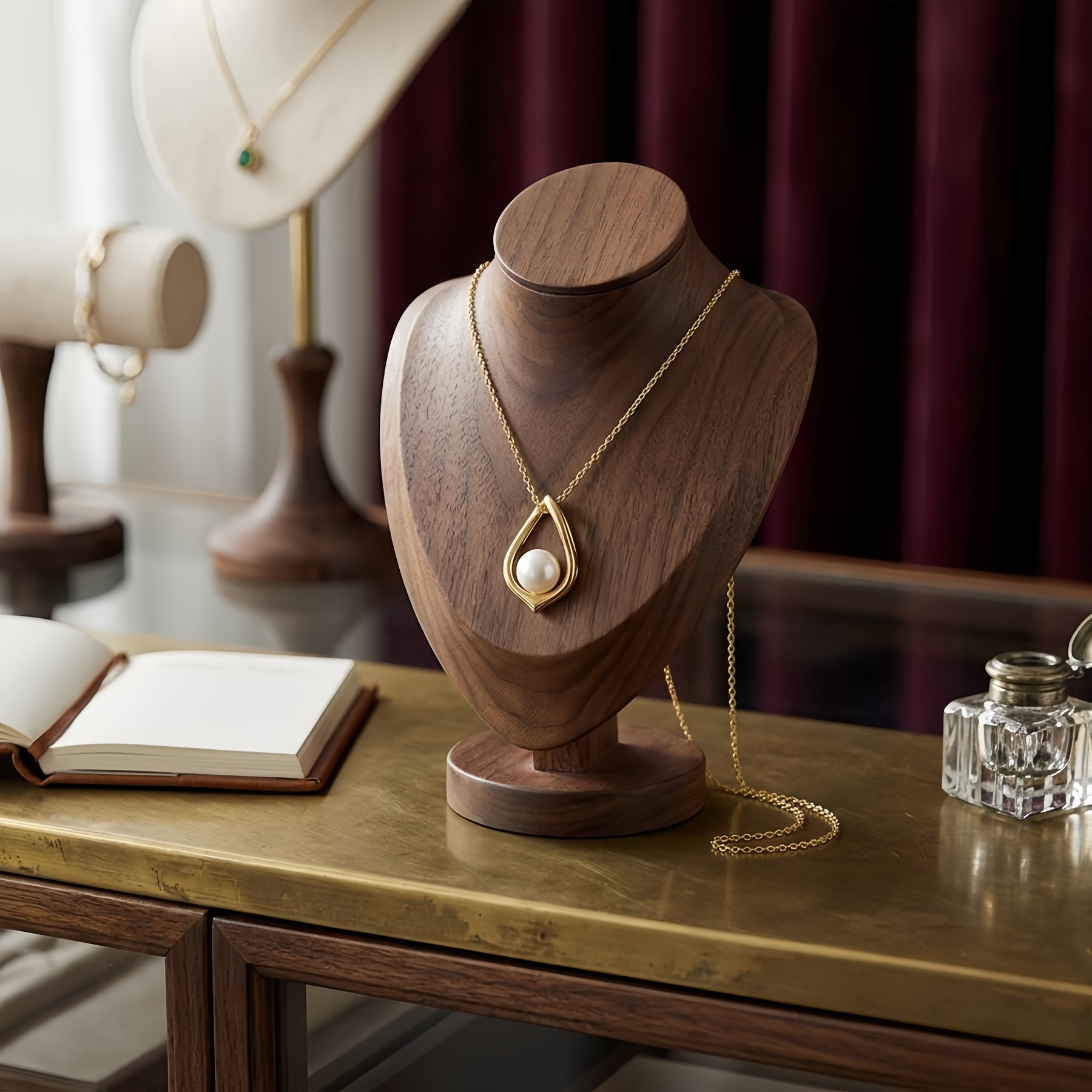 Pearl Teardrop Pendant, Gilded Finish – pearl necklace, front view