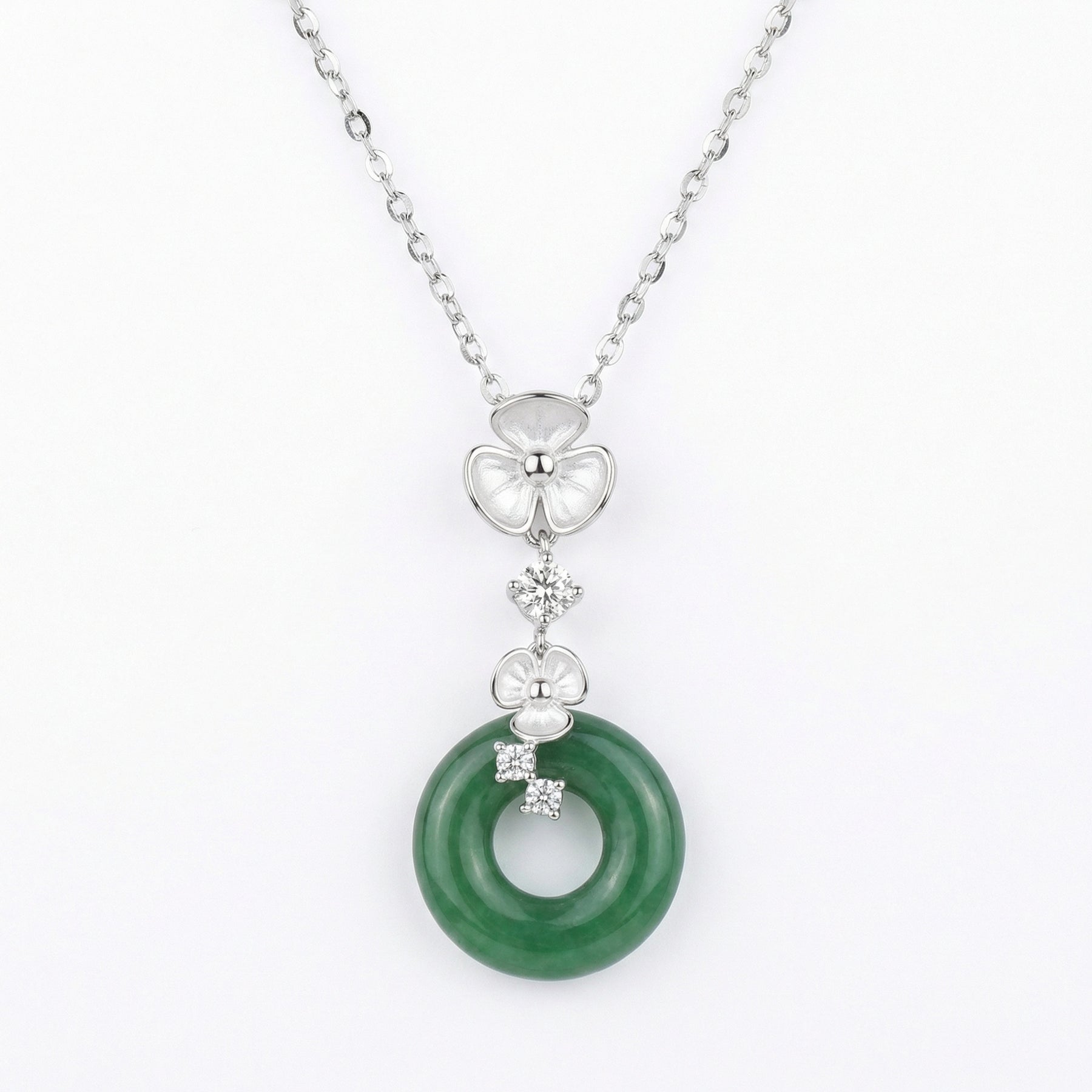 Green Jade Donut Flower Necklace – jade necklace, close-up