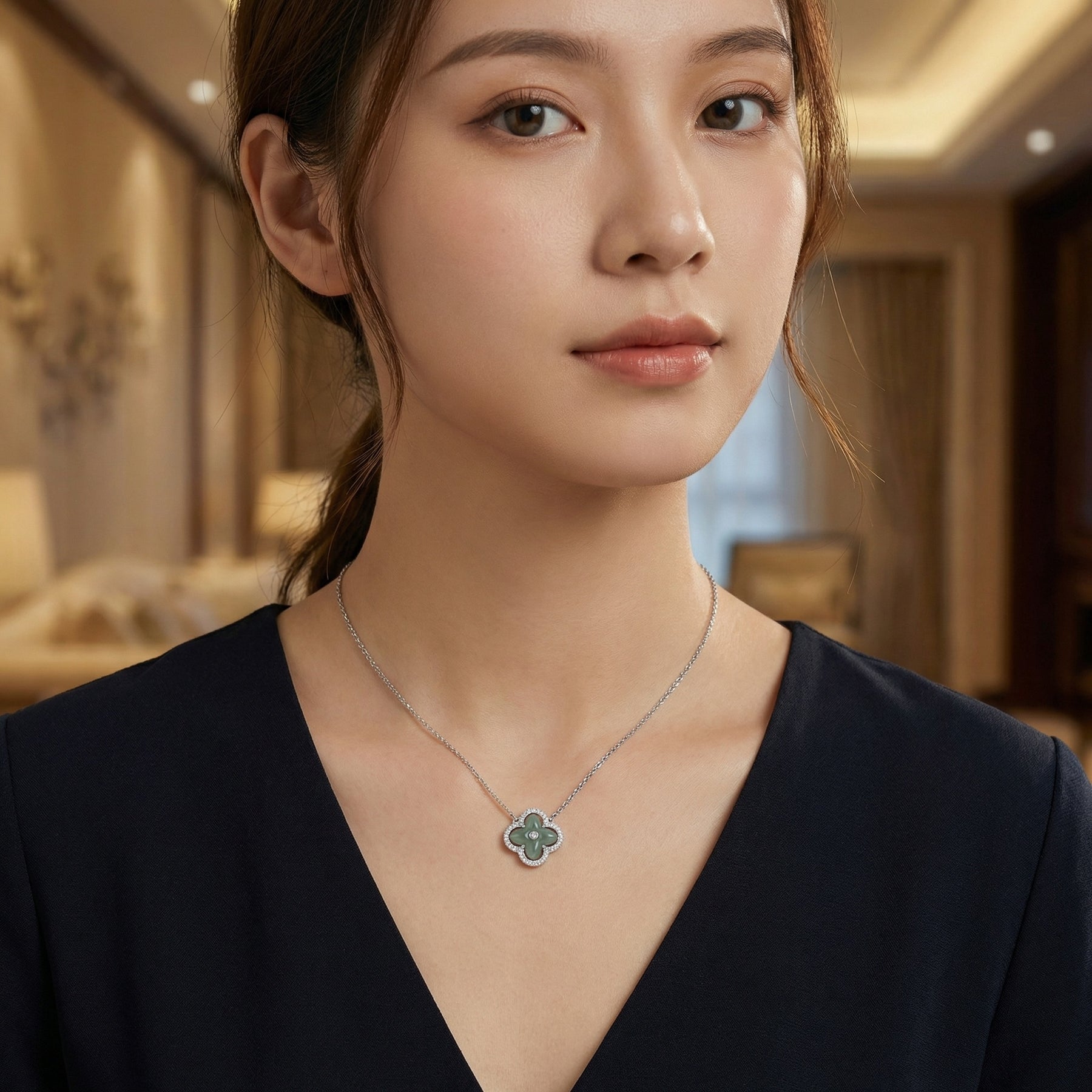 Green Jade Clover Flower Necklace – jade necklace