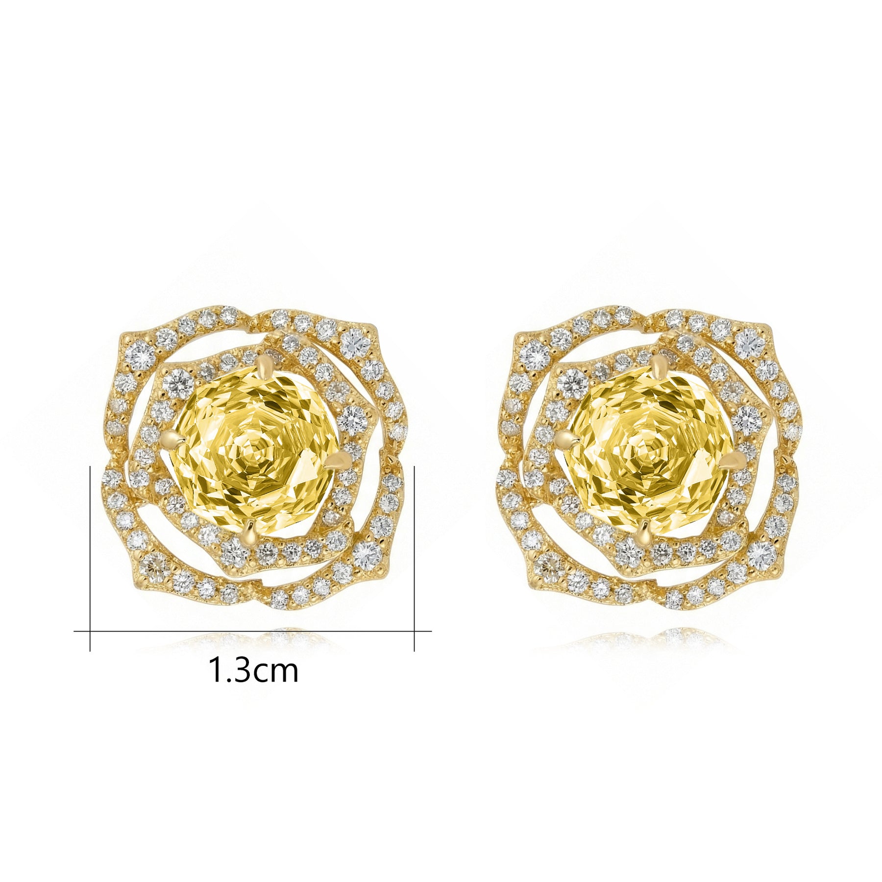 Citrine Rose Halo Stud Earrings – sterling silver earrings, front view