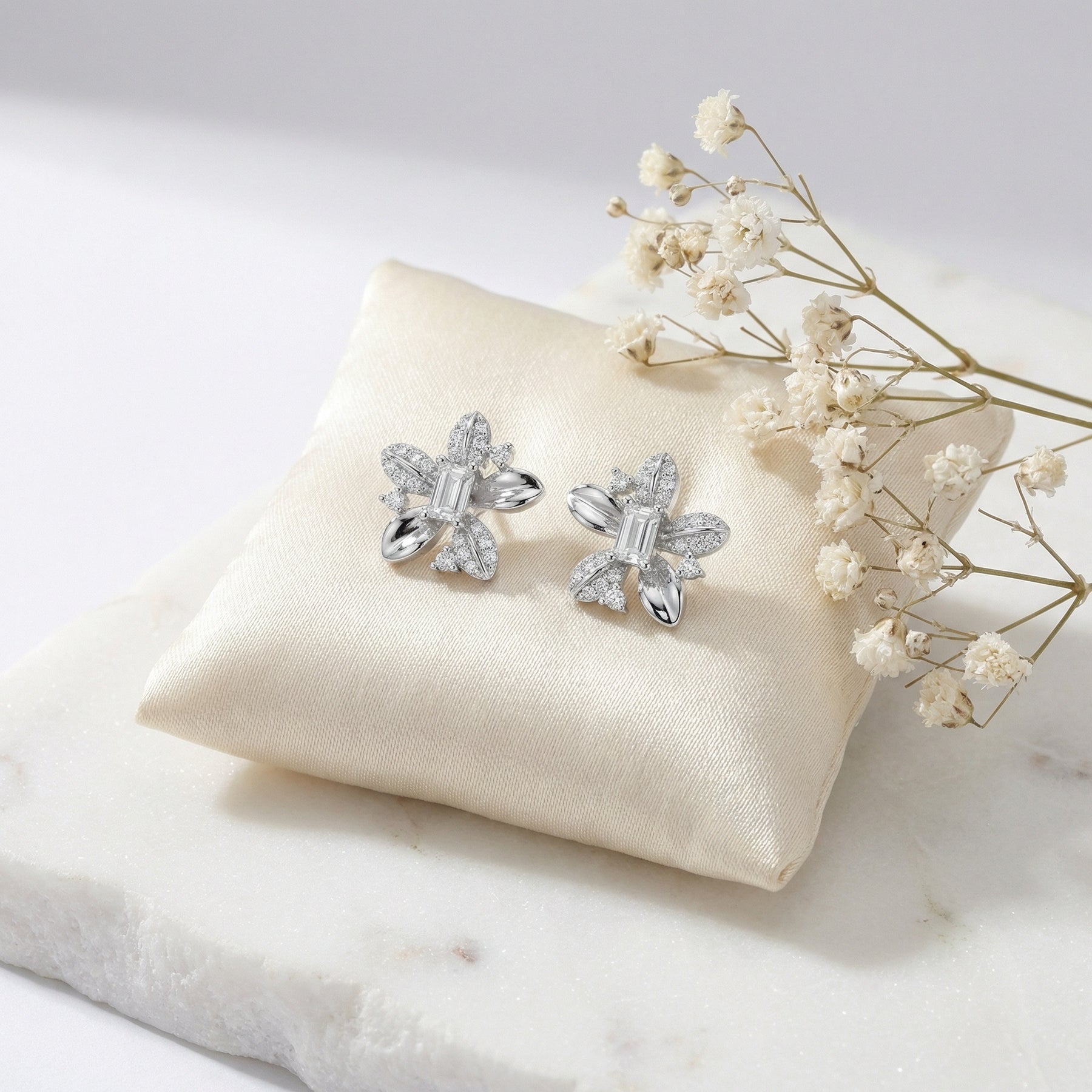 Rectangular-cut Floral Stud Earrings – sterling silver earrings