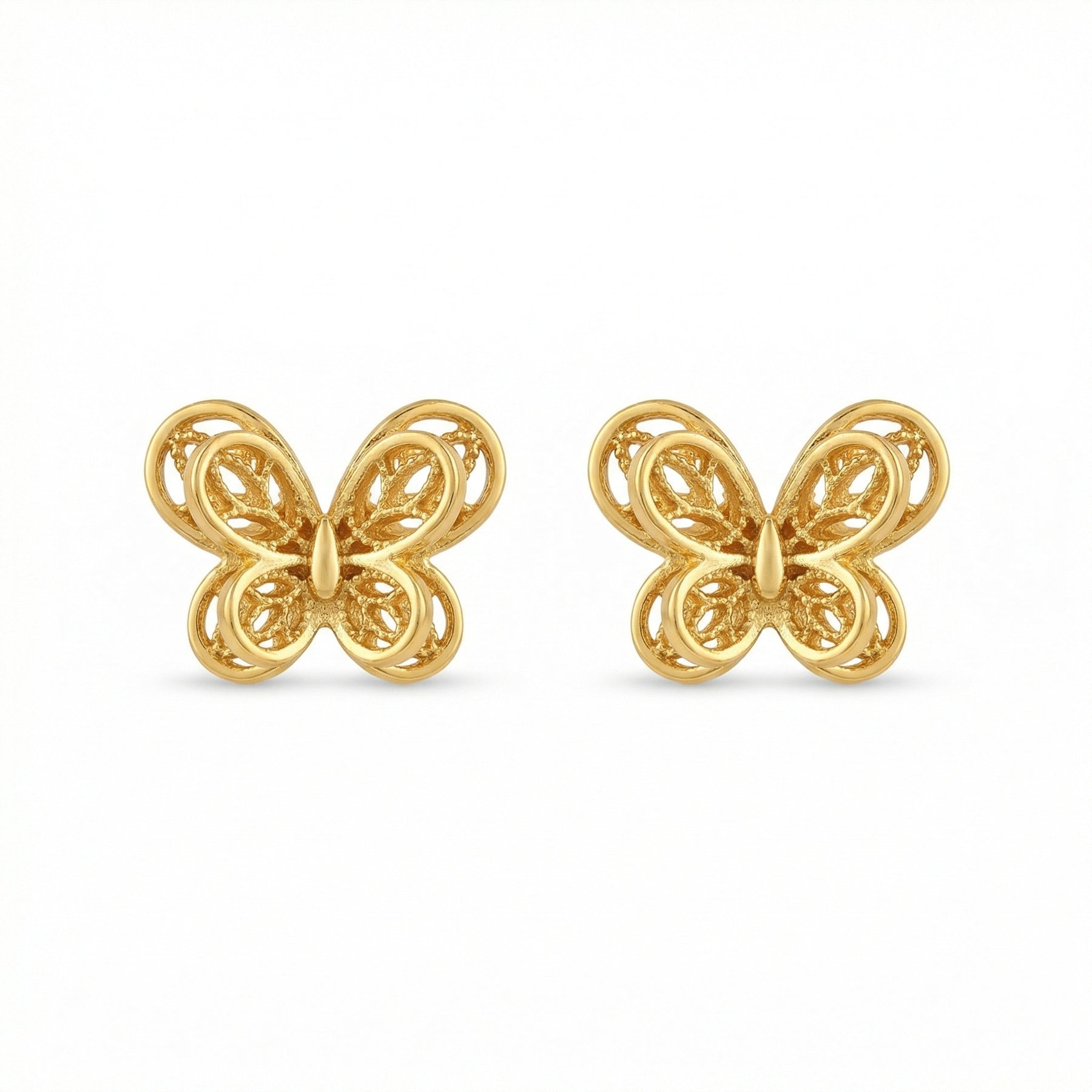 Intricate Filigree Butterfly Studs – sterling silver earrings, side detail