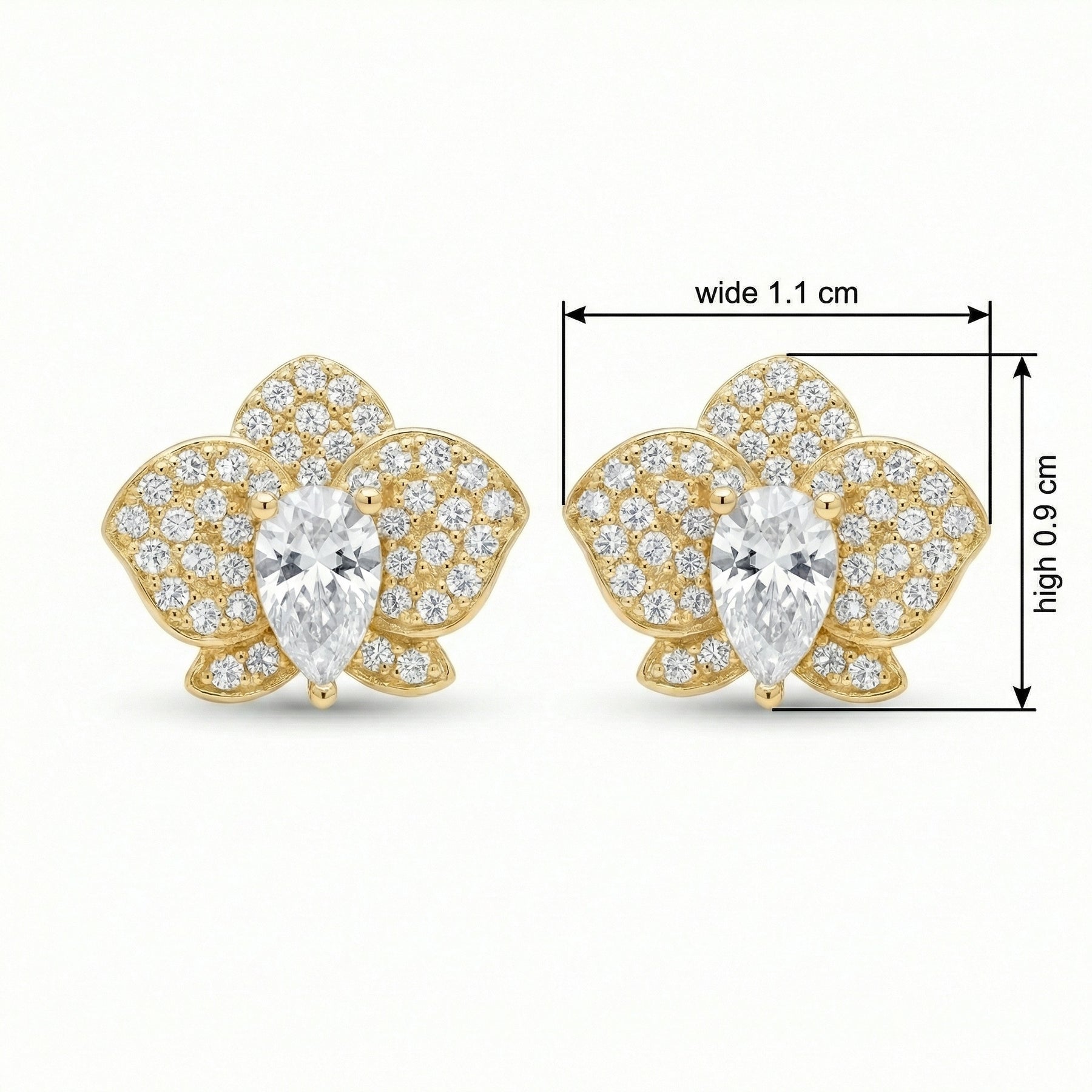 Orchid Blossom Pear-Cut Studs – sterling silver earrings, close-up