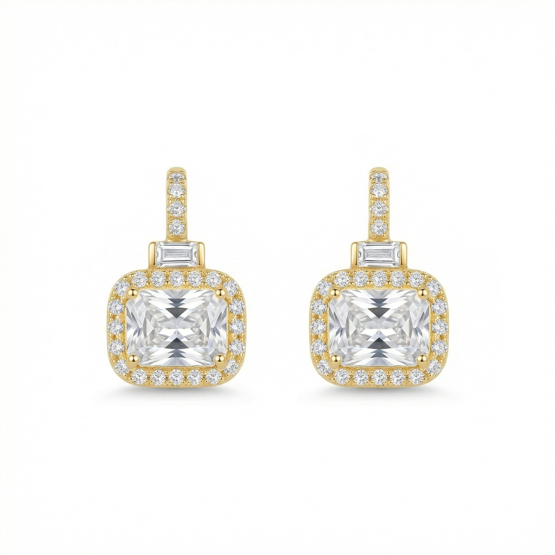 Radiant-Cut Halo Drop Earrings – sterling silver earrings, side detail