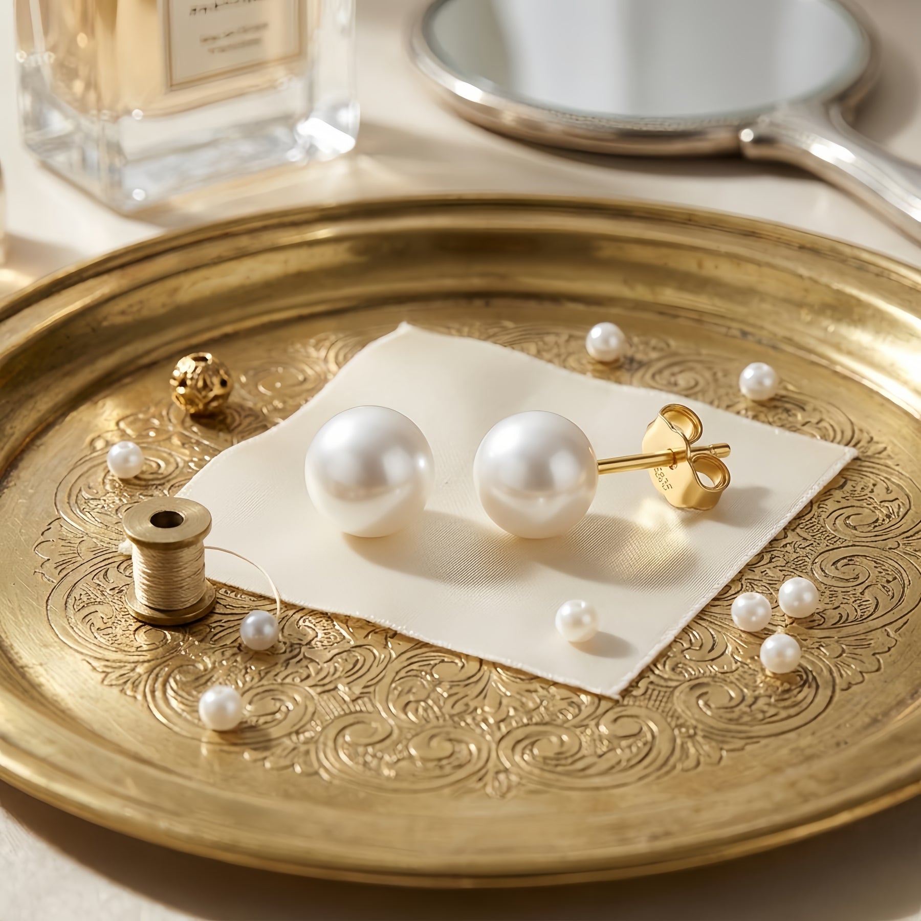 Pearl Studs with Gilded Backings – pearl earrings