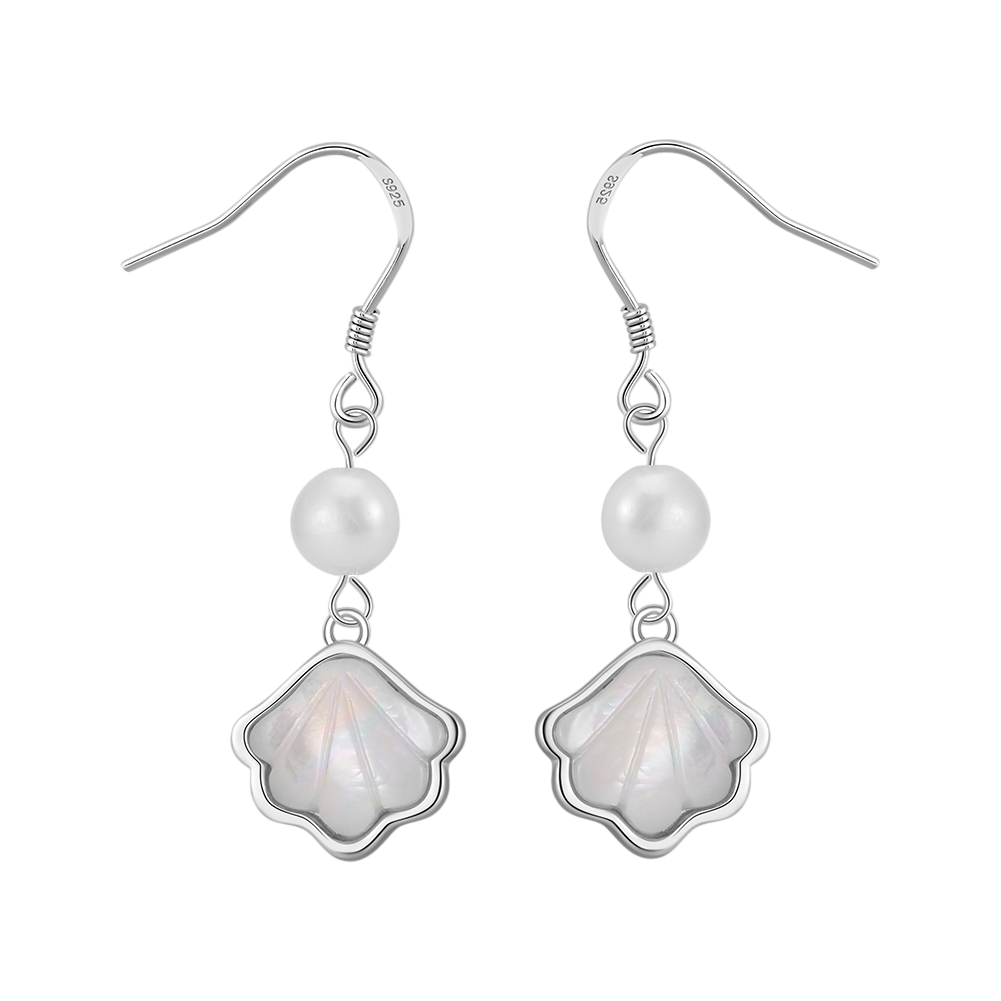 Pearl Drop Earrings with Shell Pendants – pearl earrings, side detail