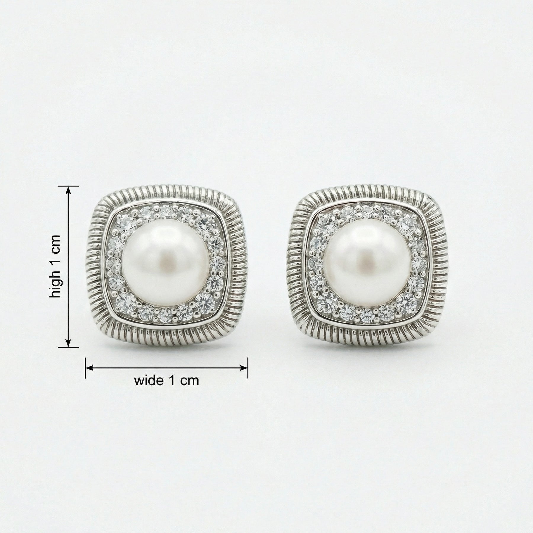 Square Halo Pearl Stud Earrings – pearl earrings, close-up