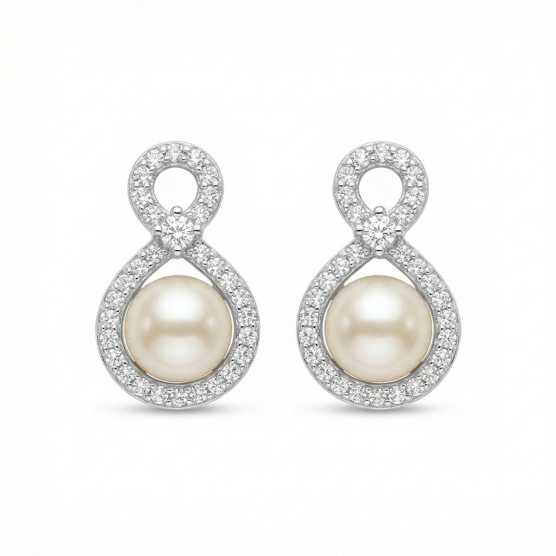 Pearl Infinity Drop Earrings – pearl earrings, side detail