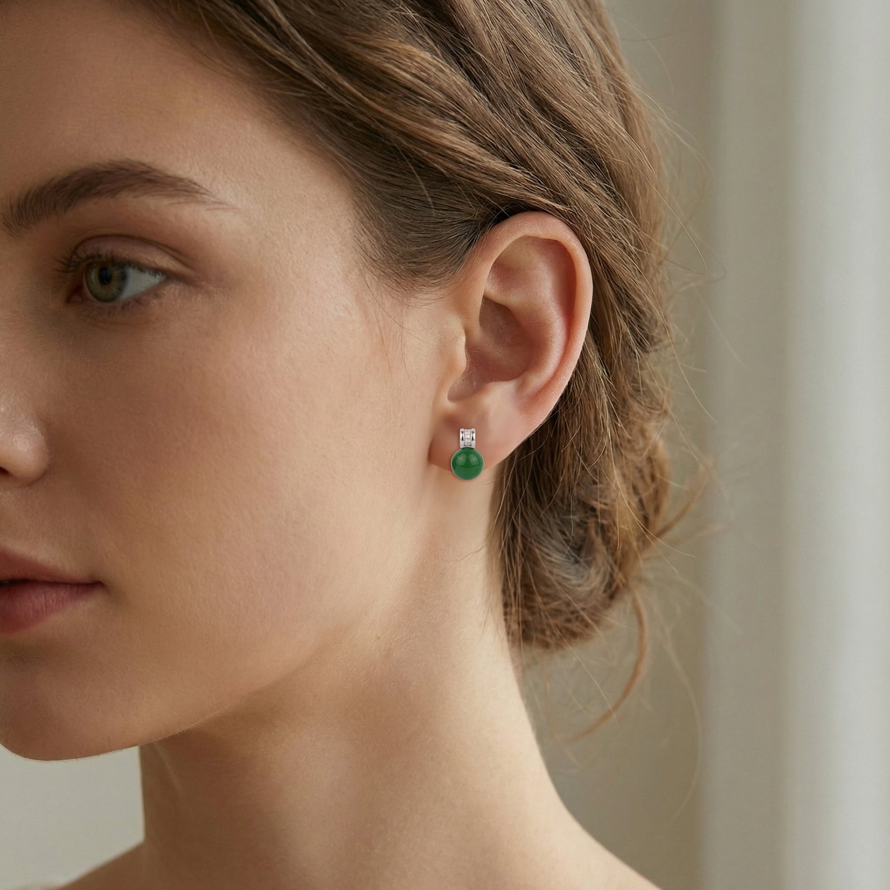 Green Sphere CZ Accent Earrings – zircon earrings, front view