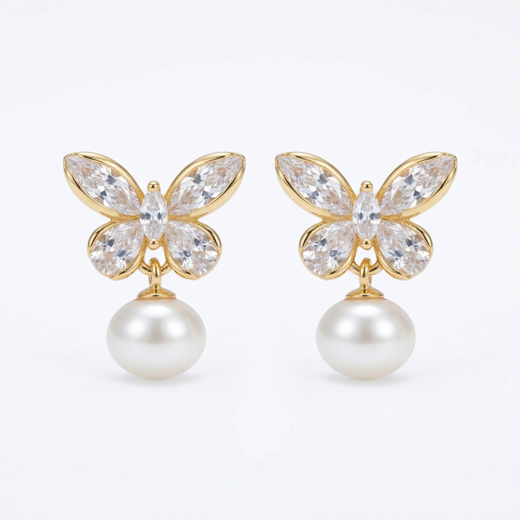 Crystal Butterfly and Pearl Drop Earrings – pearl earrings