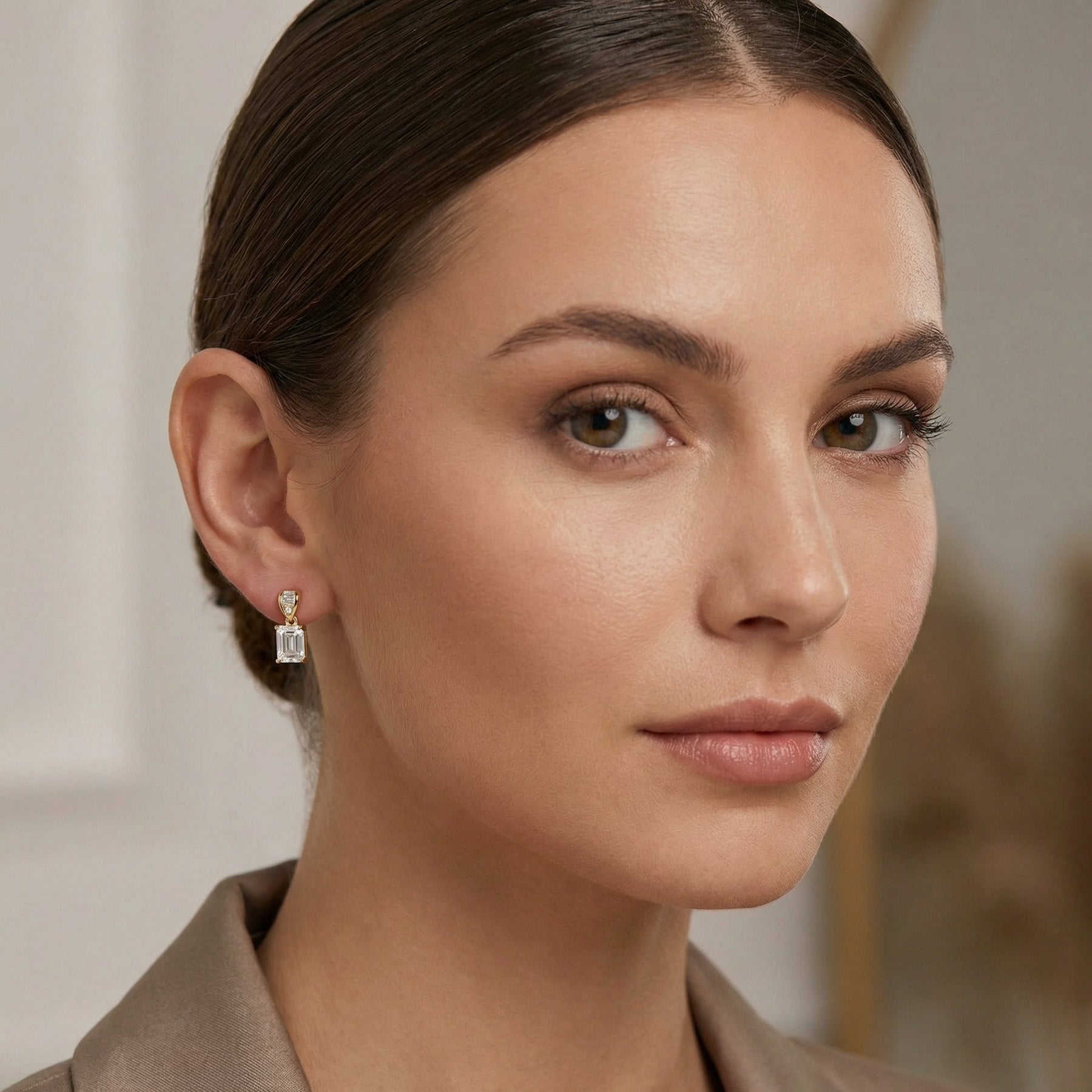 Rectangular-cut Crystal Drop Earrings – crystal earrings, close-up