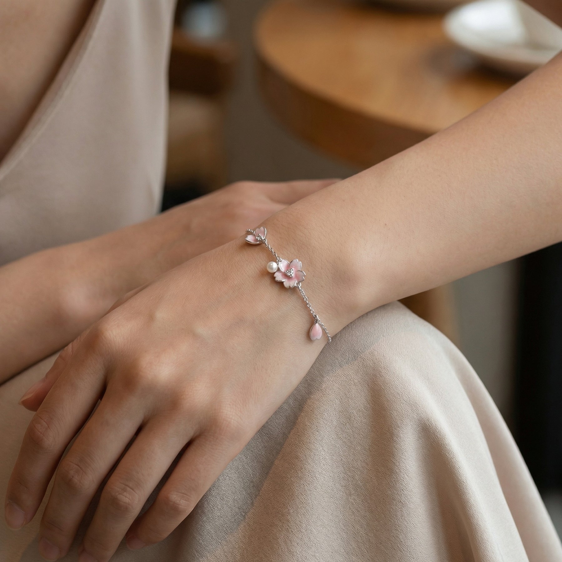 Cherry Blossom Enamel Bracelet – pearl bracelet