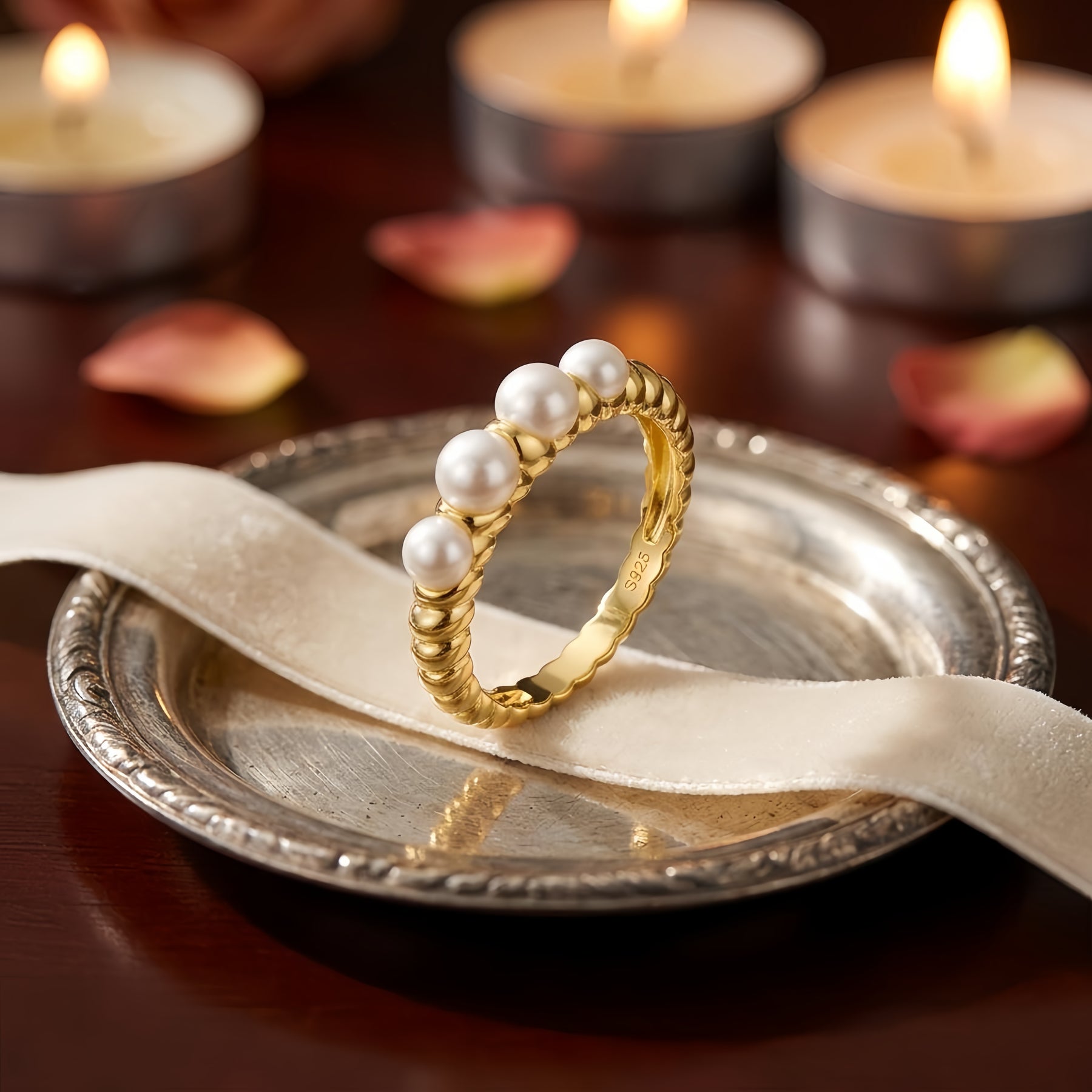 Four-Pearl Scalloped Ring – pearl ring