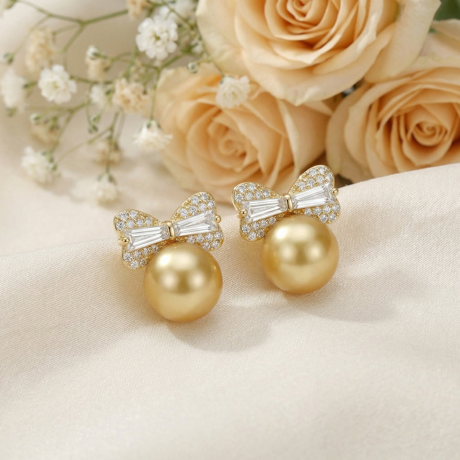 South Sea Pearl Ribbon Earrings – pearl earrings, close-up
