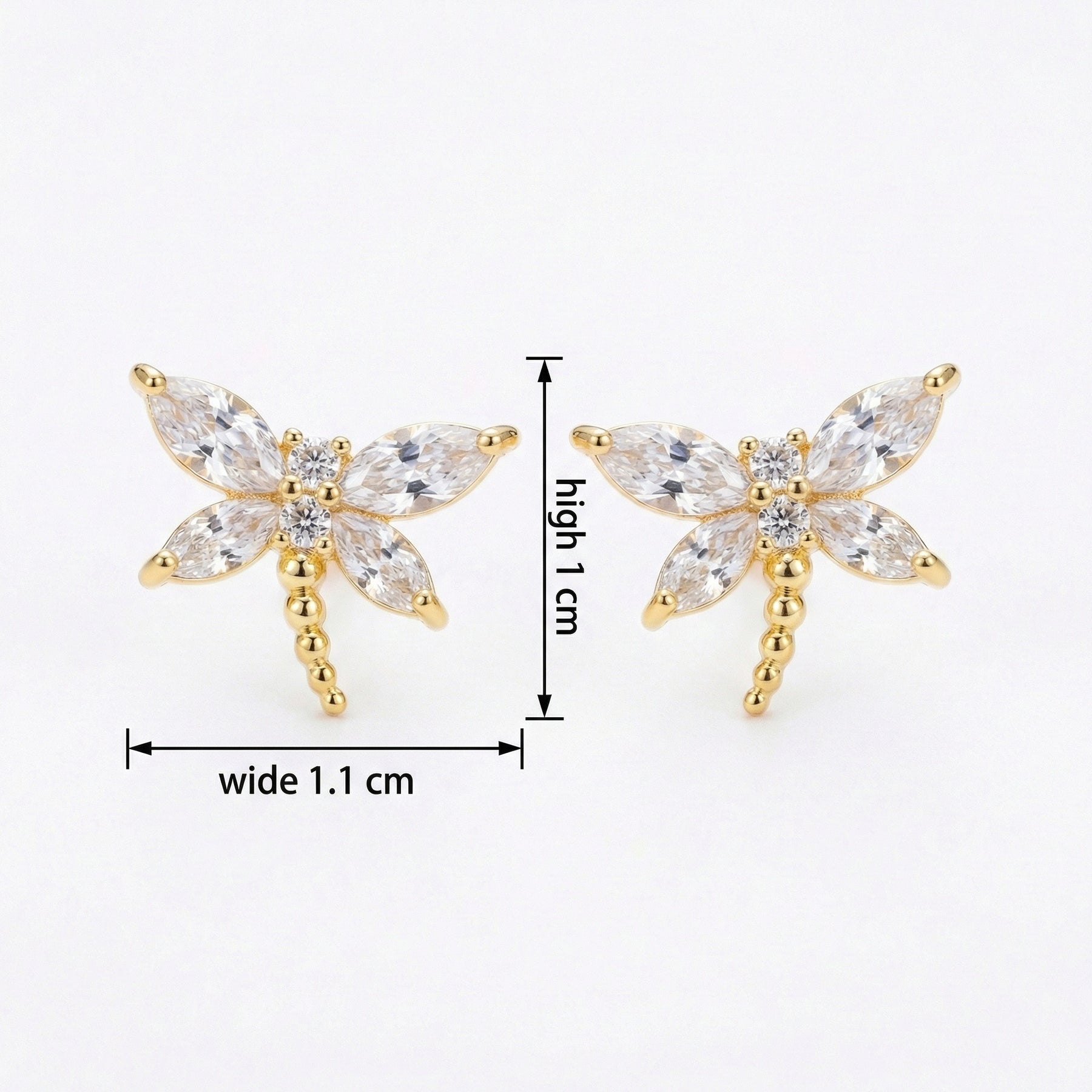 Marquise Crystal Dragonfly Studs – crystal earrings, close-up
