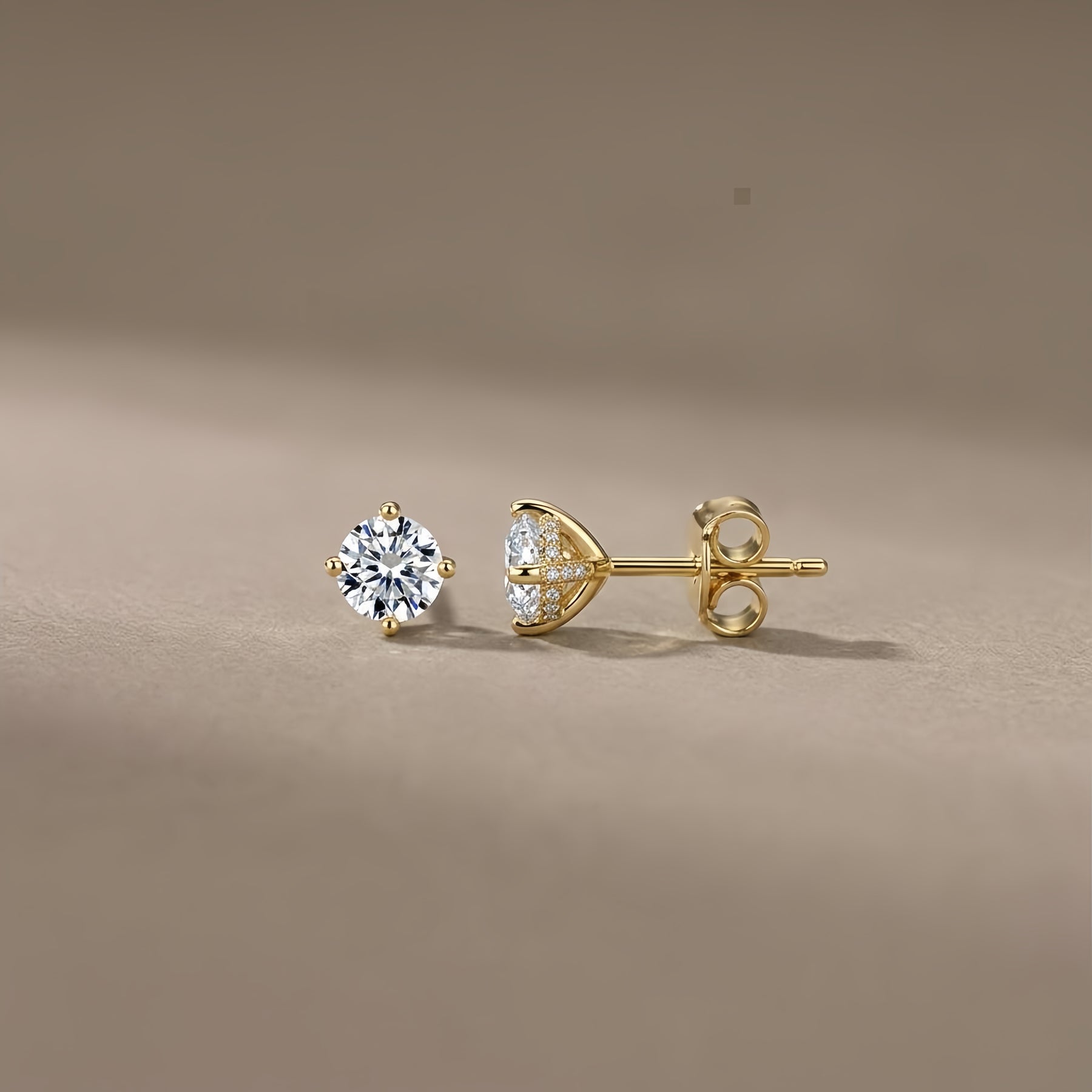 Gold-Tone CZ Stud Earrings – zircon earrings, side detail