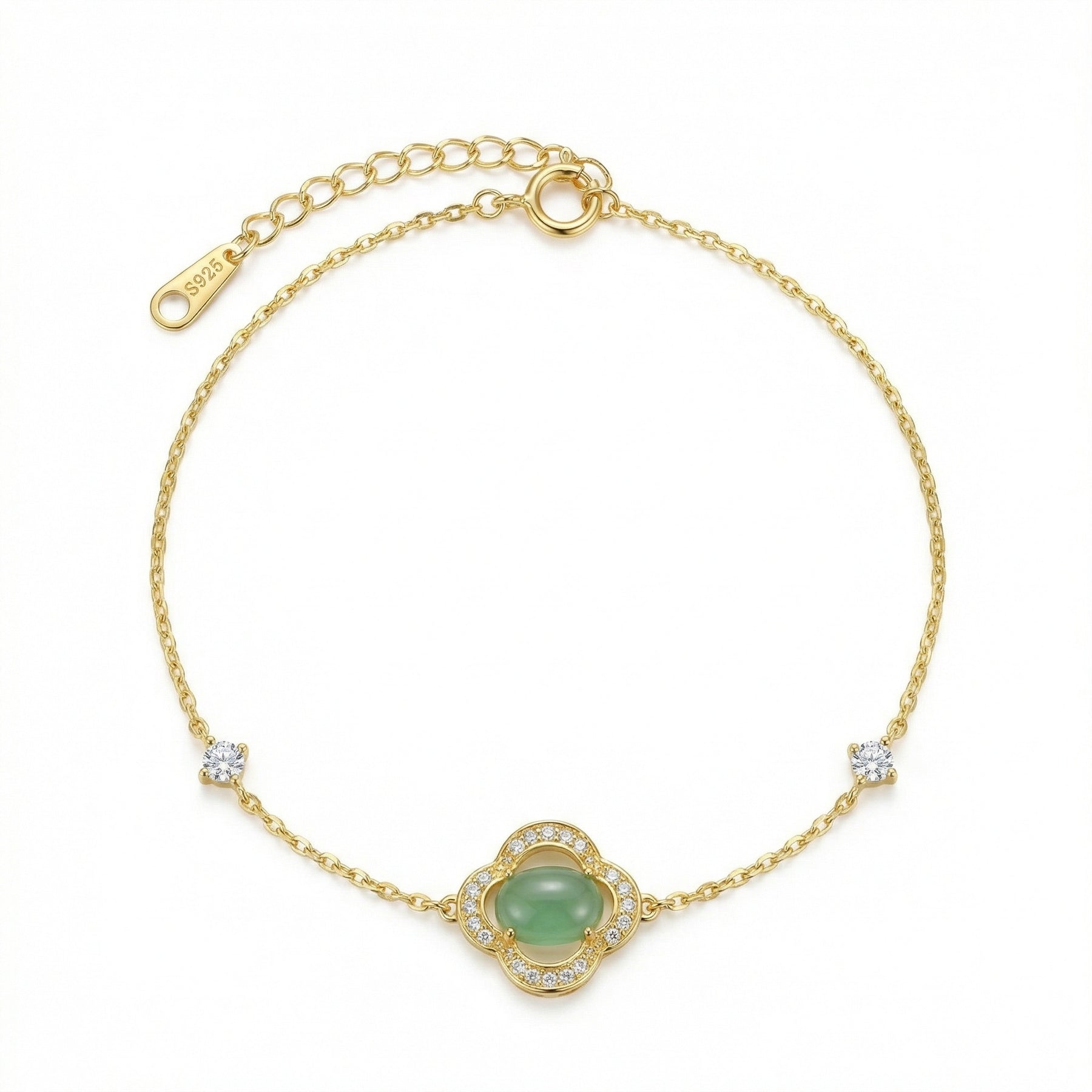 Green Chalcedony Clover Bracelet – sterling silver bracelet