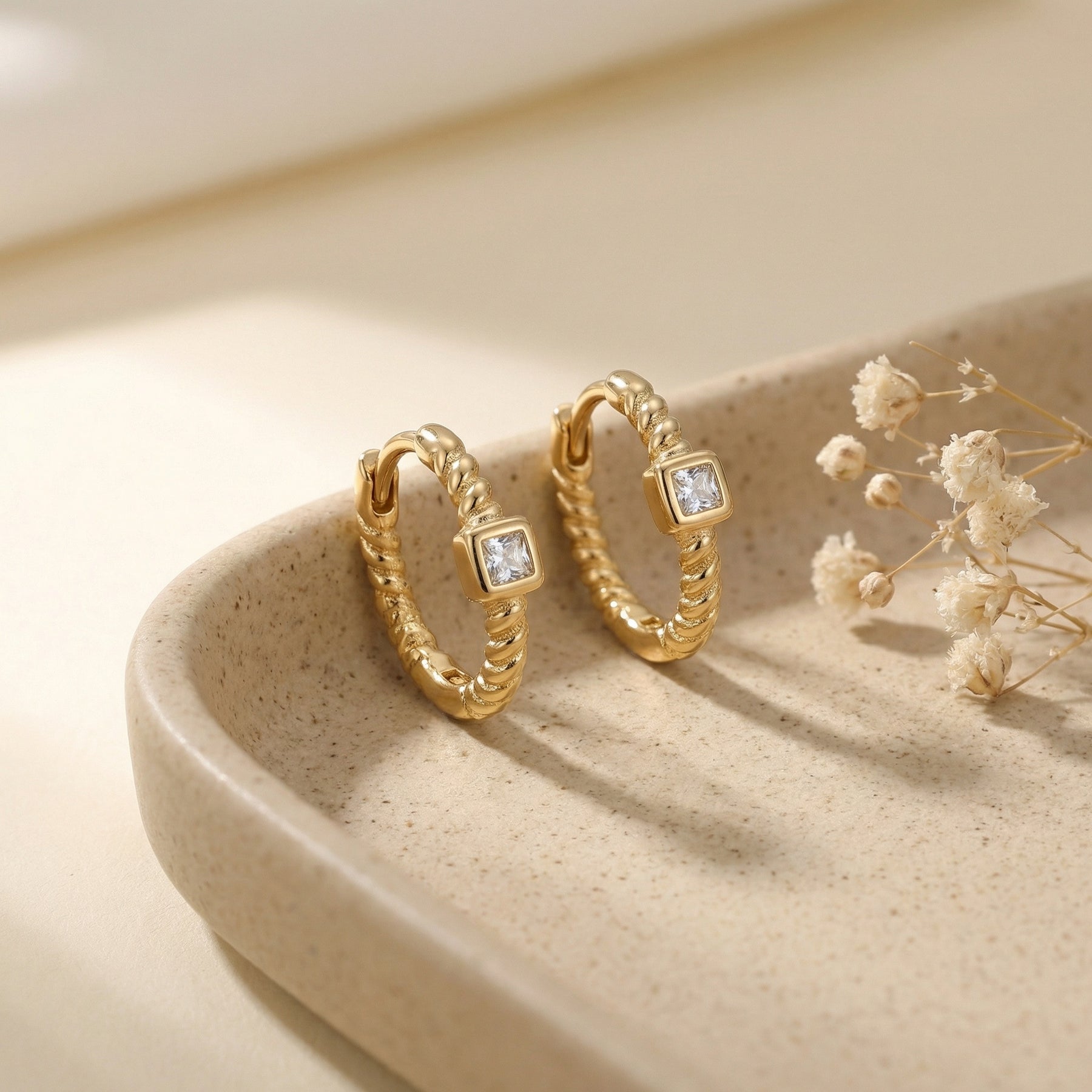 Rope-Style Huggie Hoops – sterling silver earrings