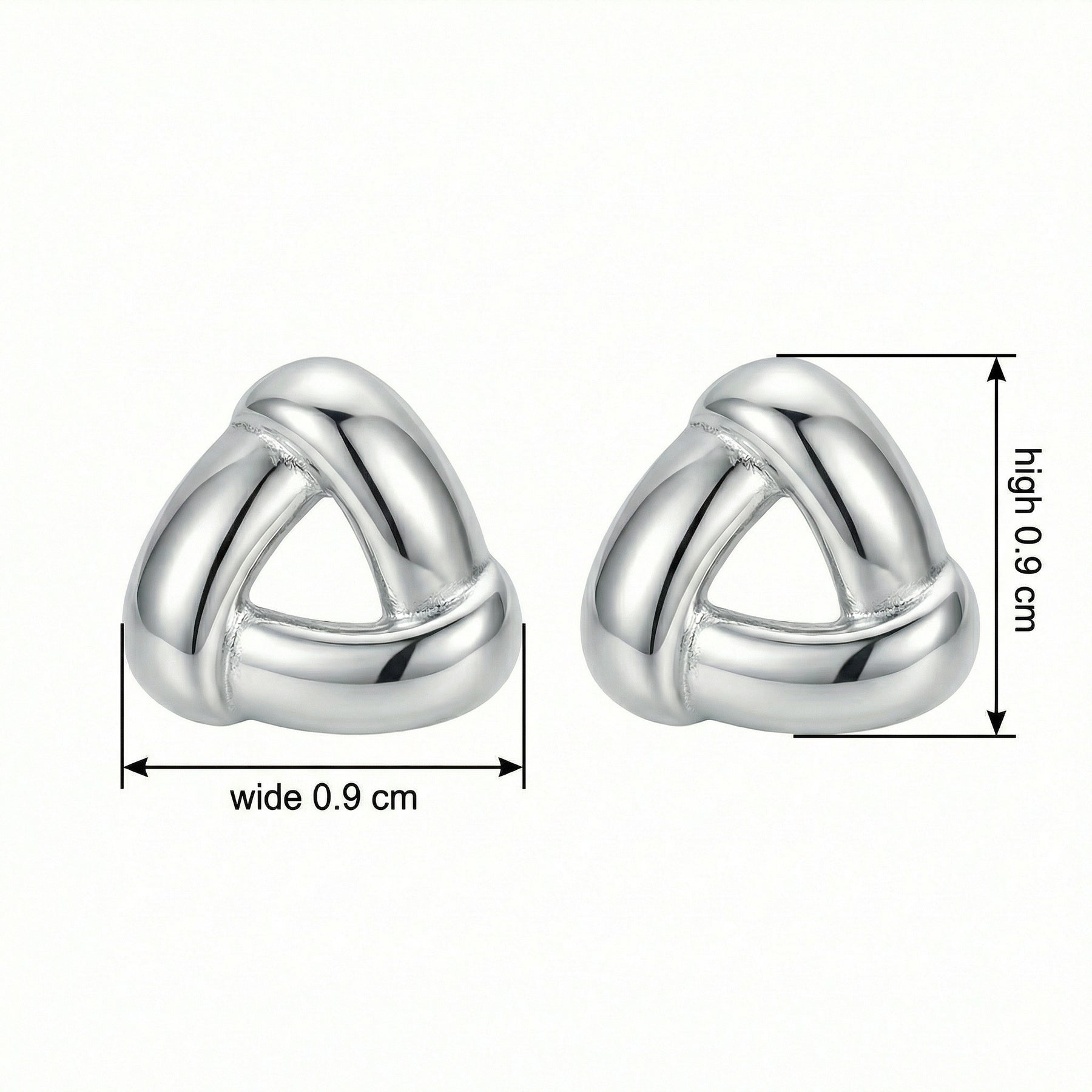 Interlocking Triangular Knot Studs – sterling silver earrings, front view