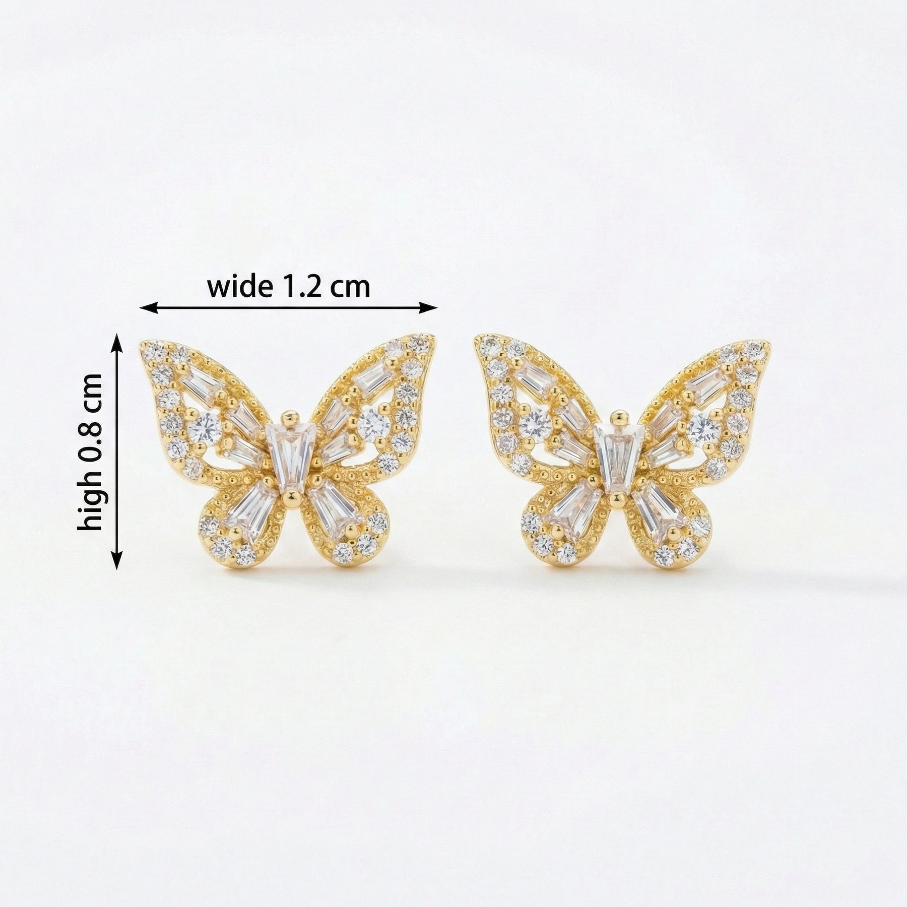 Butterfly Studs, Baguette and Round Cuts – sterling silver earrings, side detail